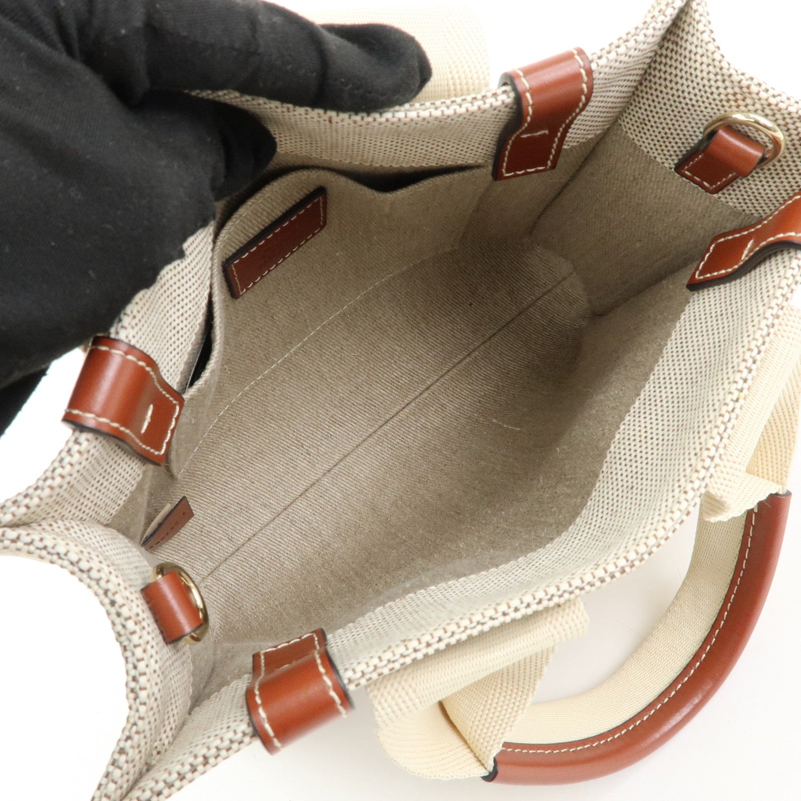 Chloe Woody Canvas Leather 2Way Bag Shoulder Bag Natural Brown