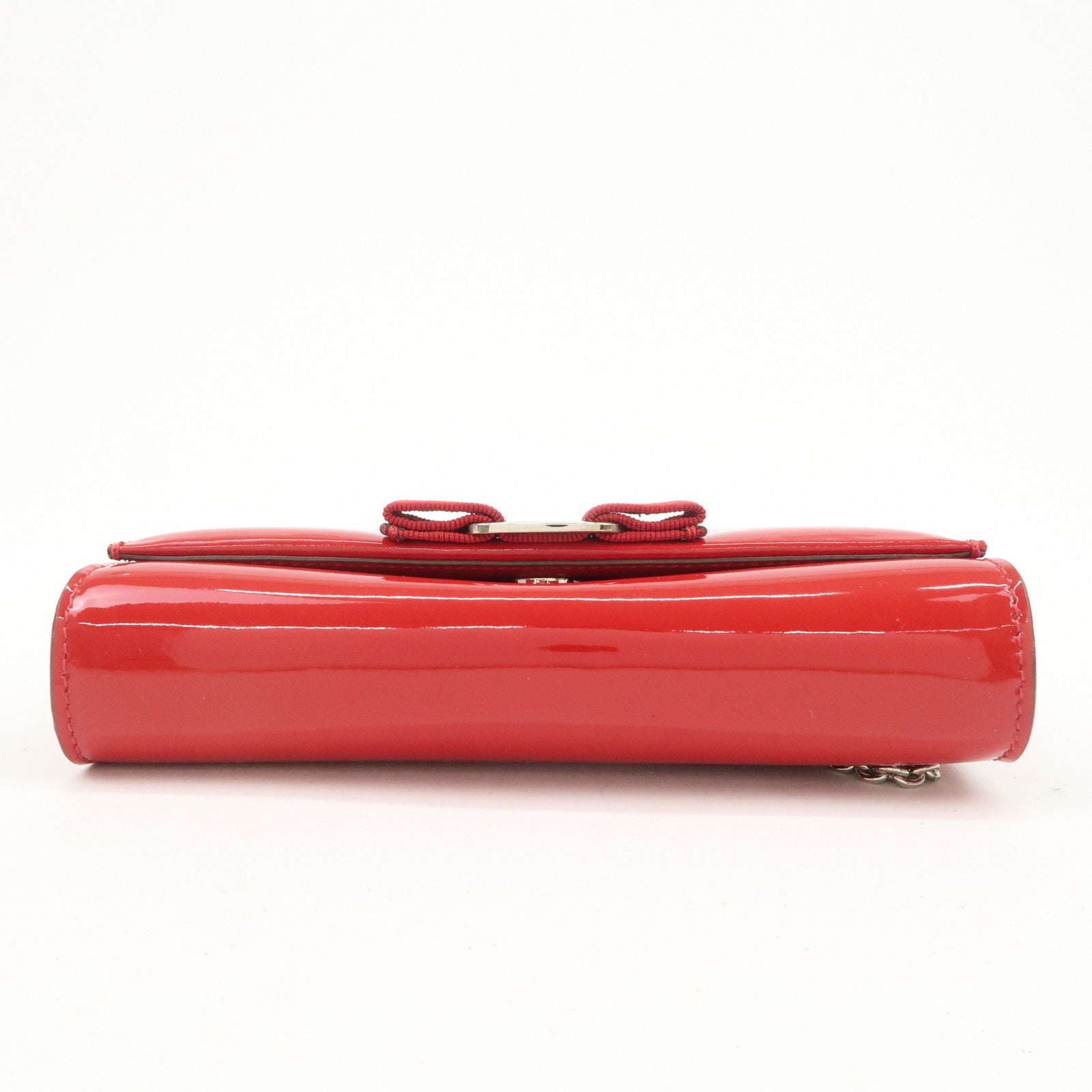 Ferragamo Vara Ribbon Patent Leather Shoulder Bag Crossbody Bag Red