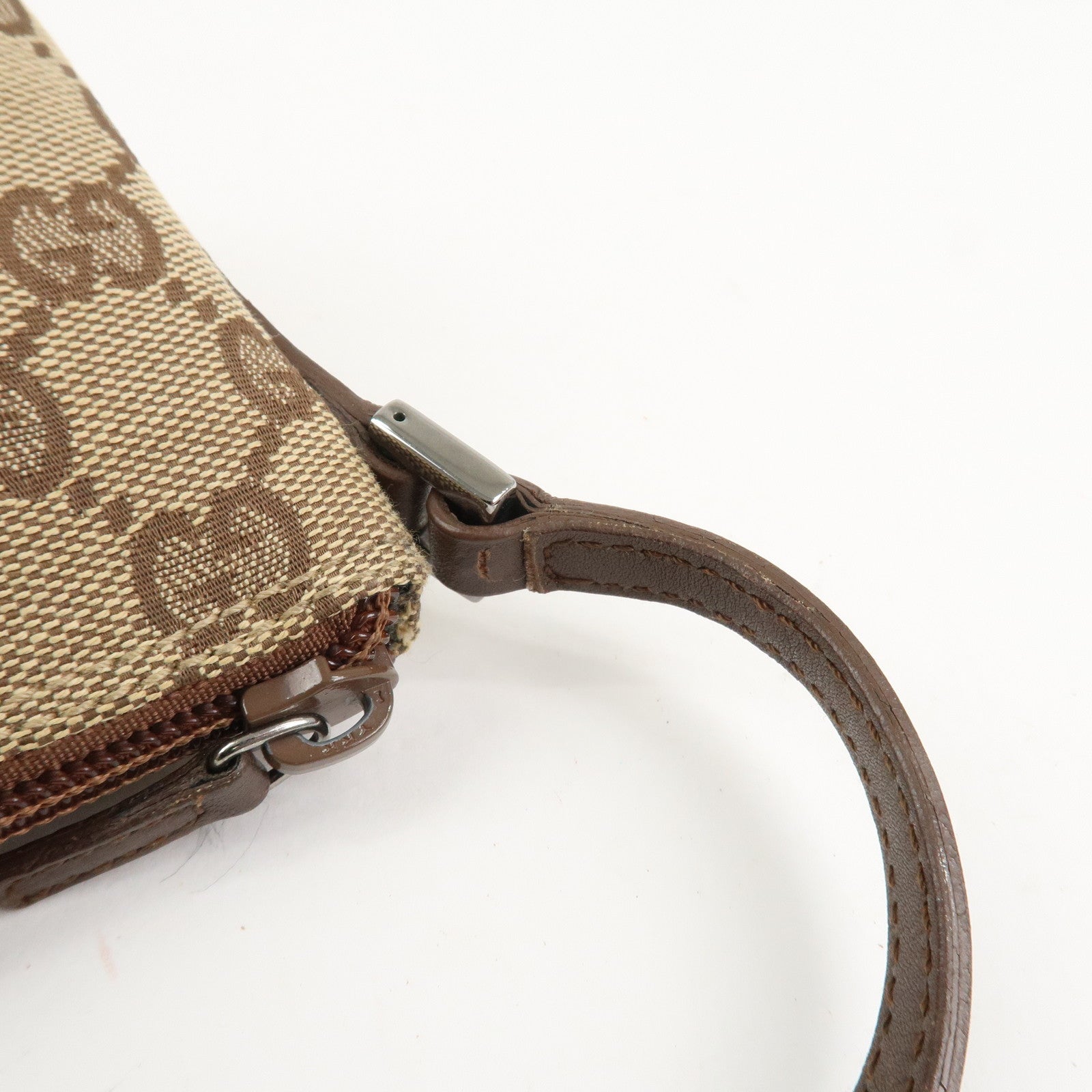 GUCCI GG Canvas Leather Bag Hand Bag Pouch Beige Brown 07198 Used