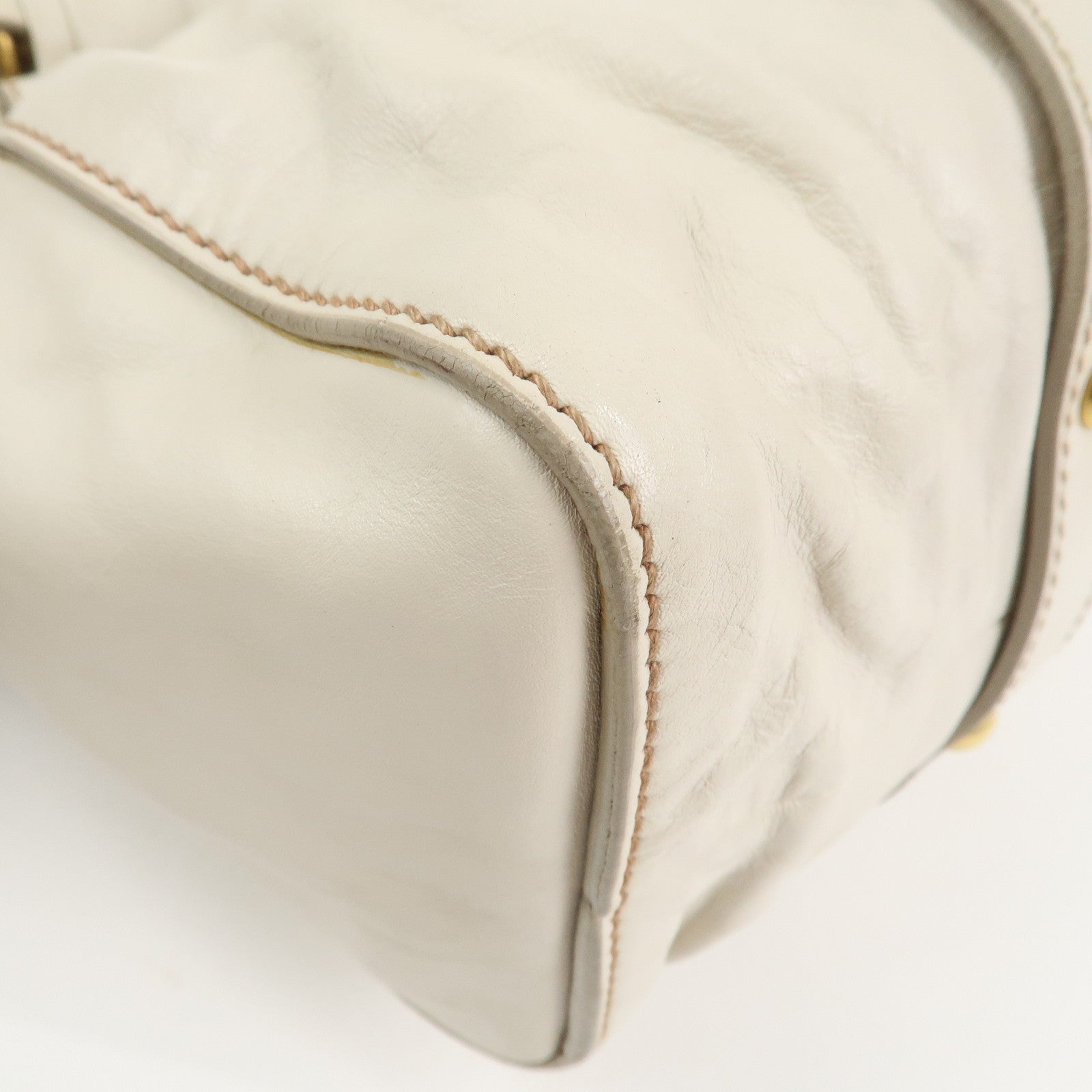 MIU MIU Logo Leather 2Way Bag Shoulder Bag Hand Bag Ivory RT0383