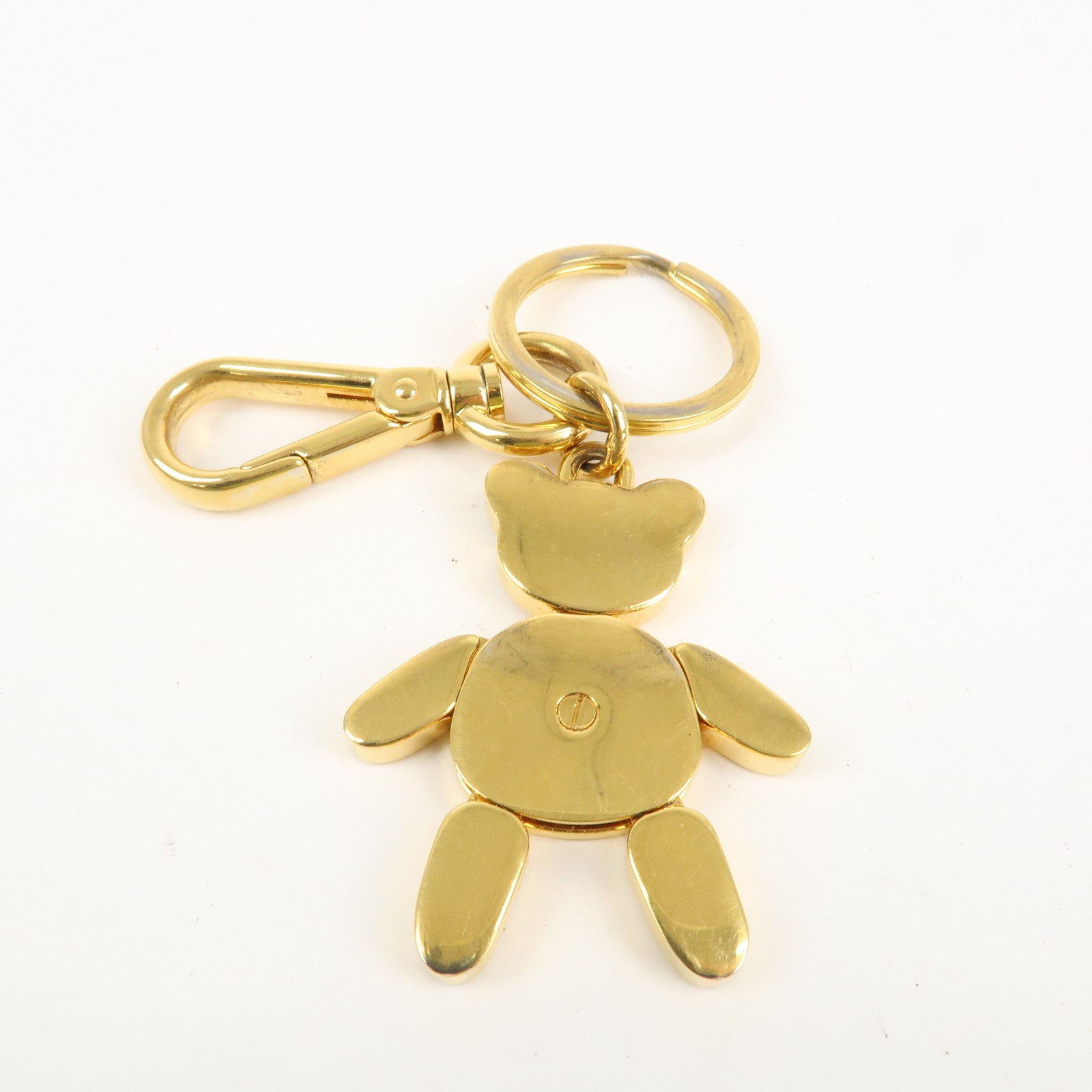 PRADA Bear Motif Bag Charm Key Chain Burgundy Gold Used