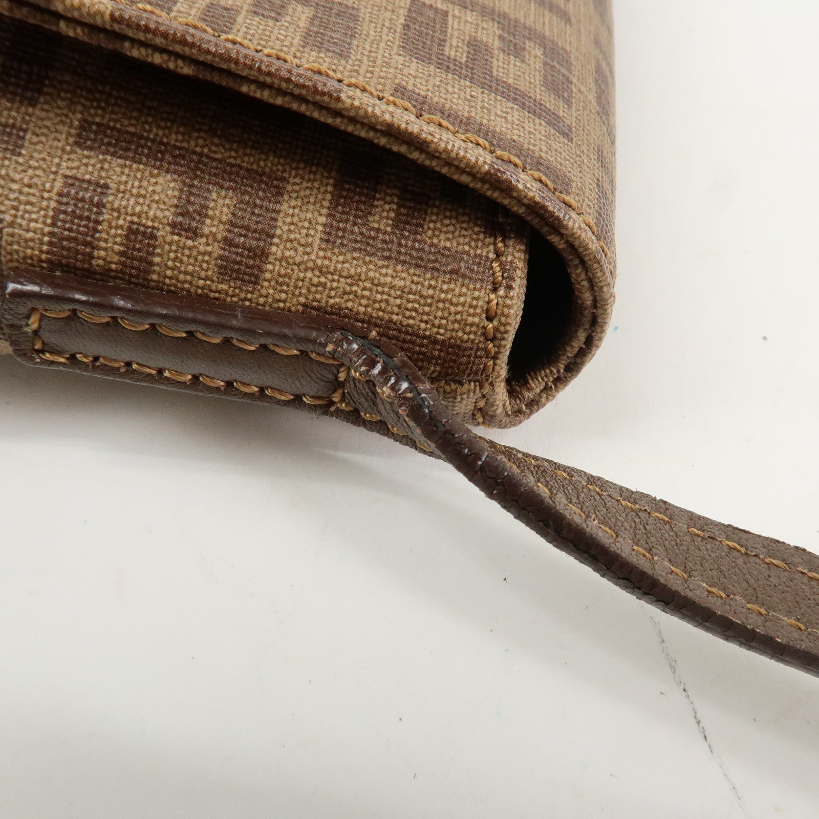 FENDI Zucchino Leather PVC Shoulder Bag Crossbody Bag Brown 8BT075