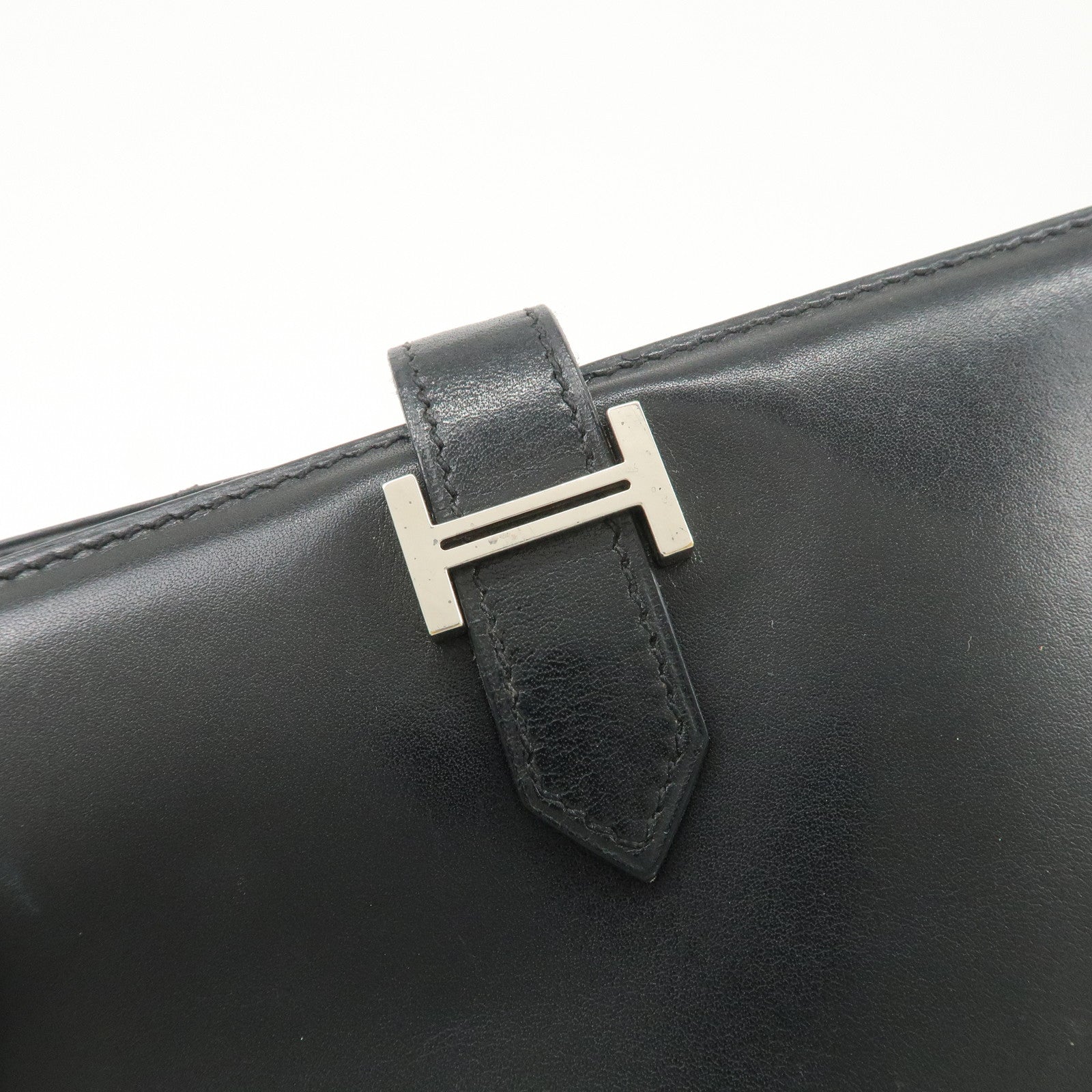 HERMES Box Calf Leather Beant Classic Long Wallet Black