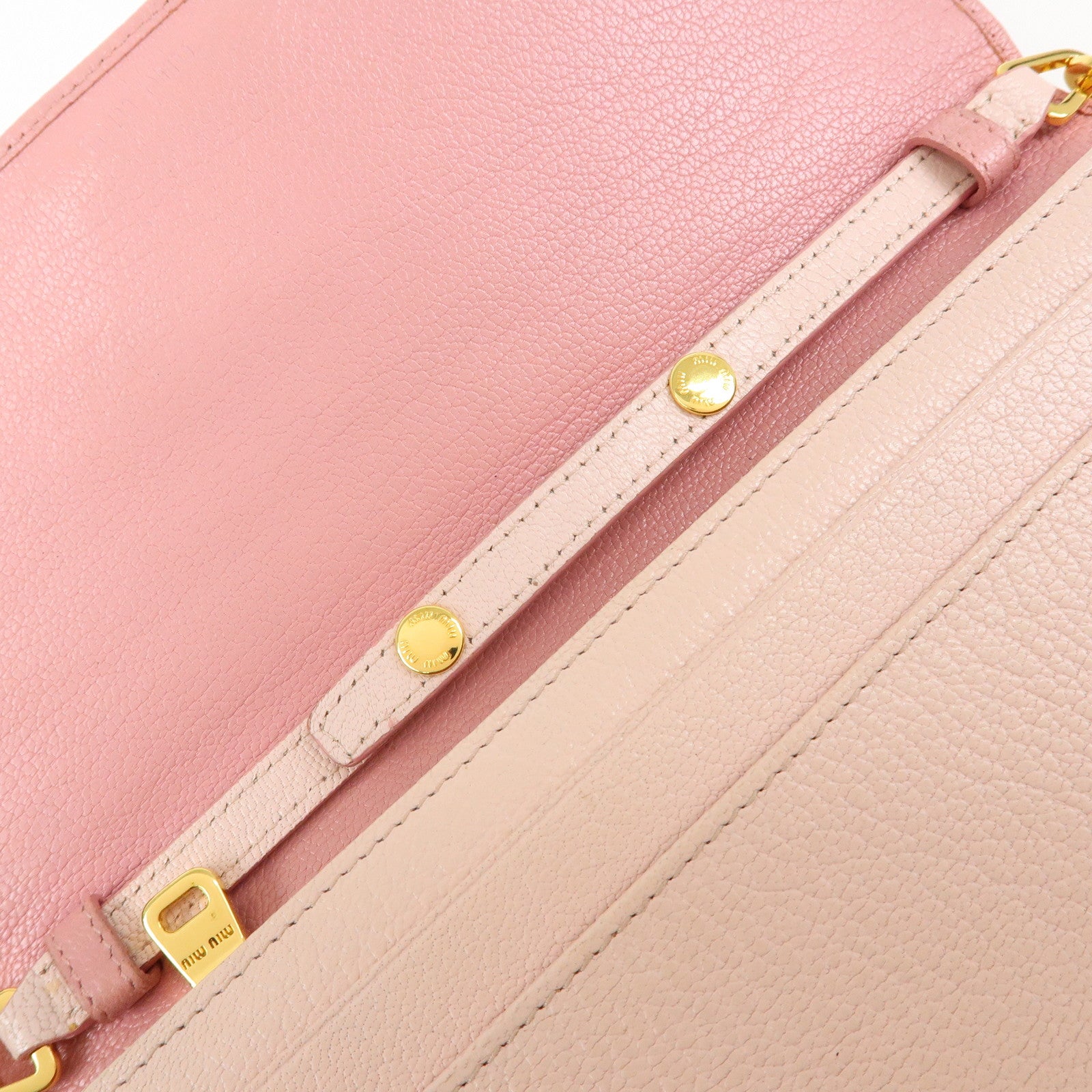 MIU MIU Madras Leather Chain Shoulder Wallet Bag Pink 5M1290