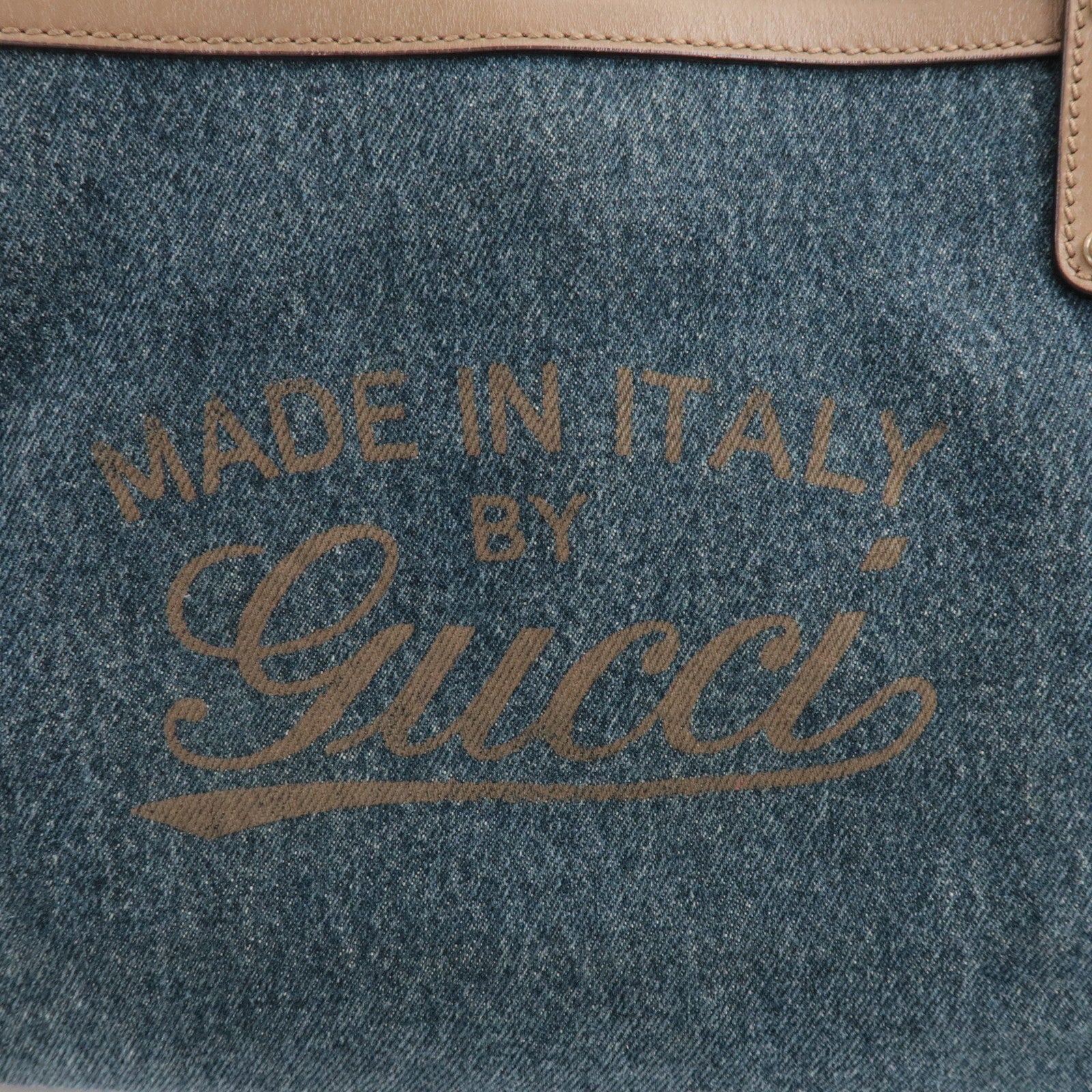 GUCCI Craft Denim Leather Tote Bag Hand Bag Navy Brown 348715 Used