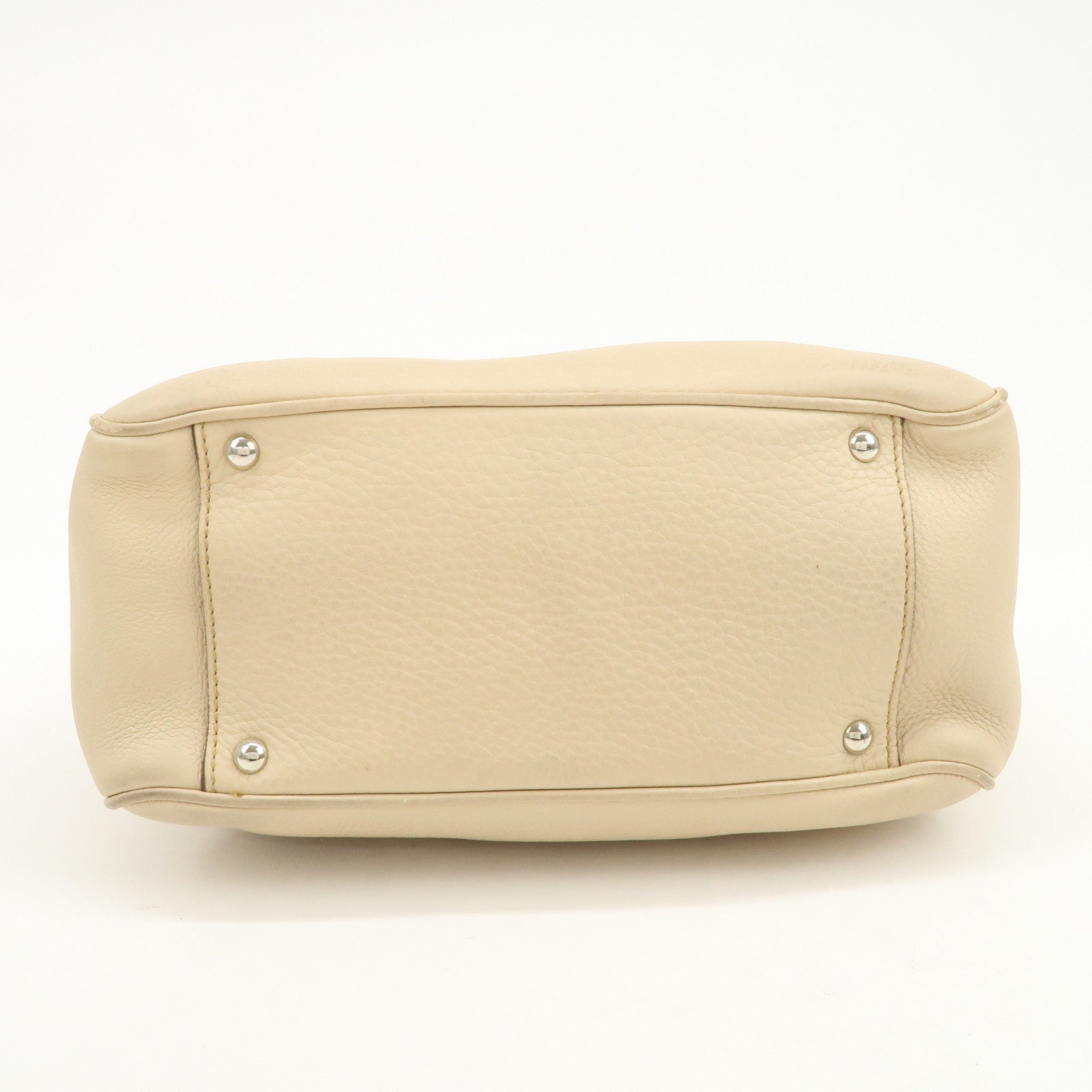 Ferragamo Gancini Leather 2Way Bag Hand Bag Shoulder Bag Beige