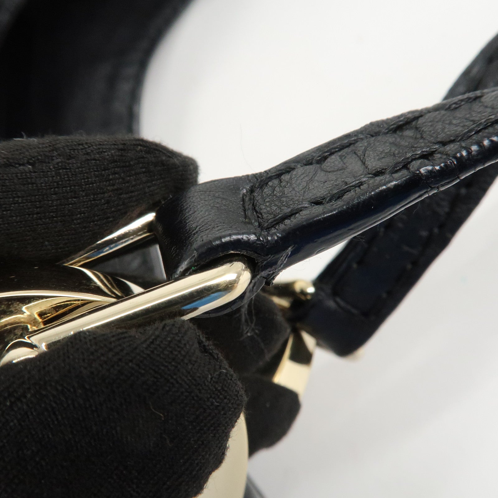 GUCCI Guccissima Leather Shoulder Bag Gold Hardware Black 203503 Used