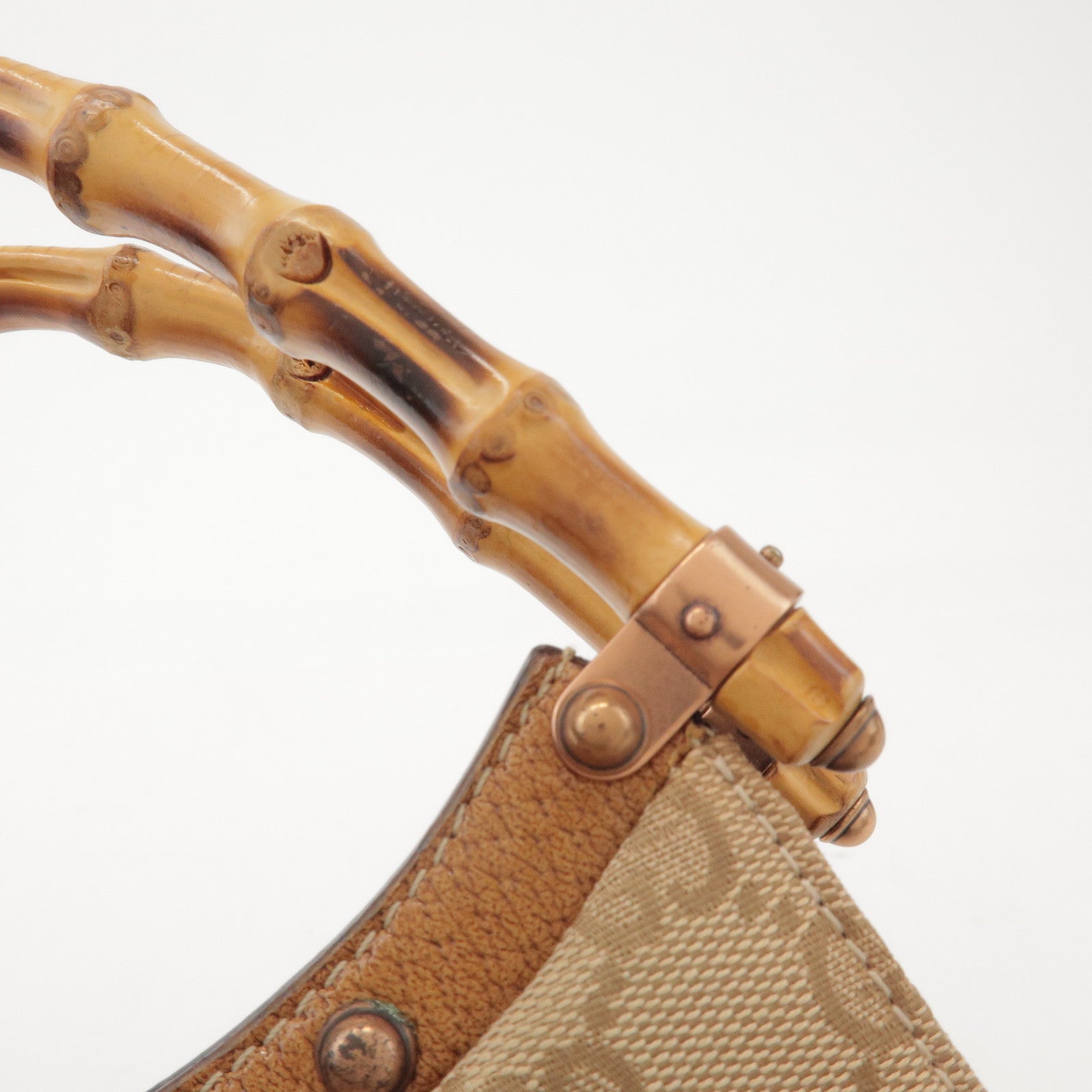 GUCCI Bamboo GG Canvas Leather Hand Bag Beige 124297