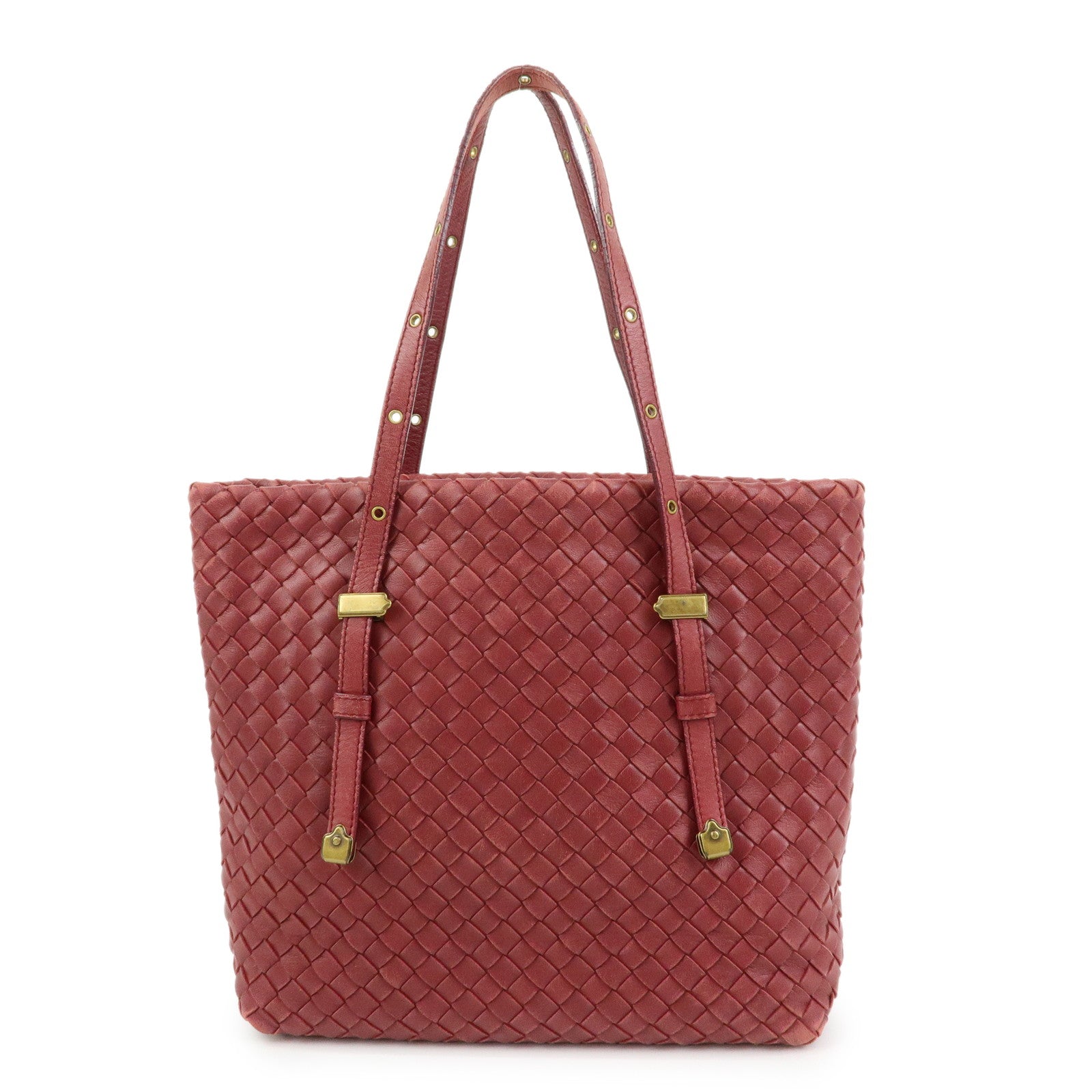 BOTTEGA VENETA Intrecciato Leather Tote Hand Bag Red Brown162937