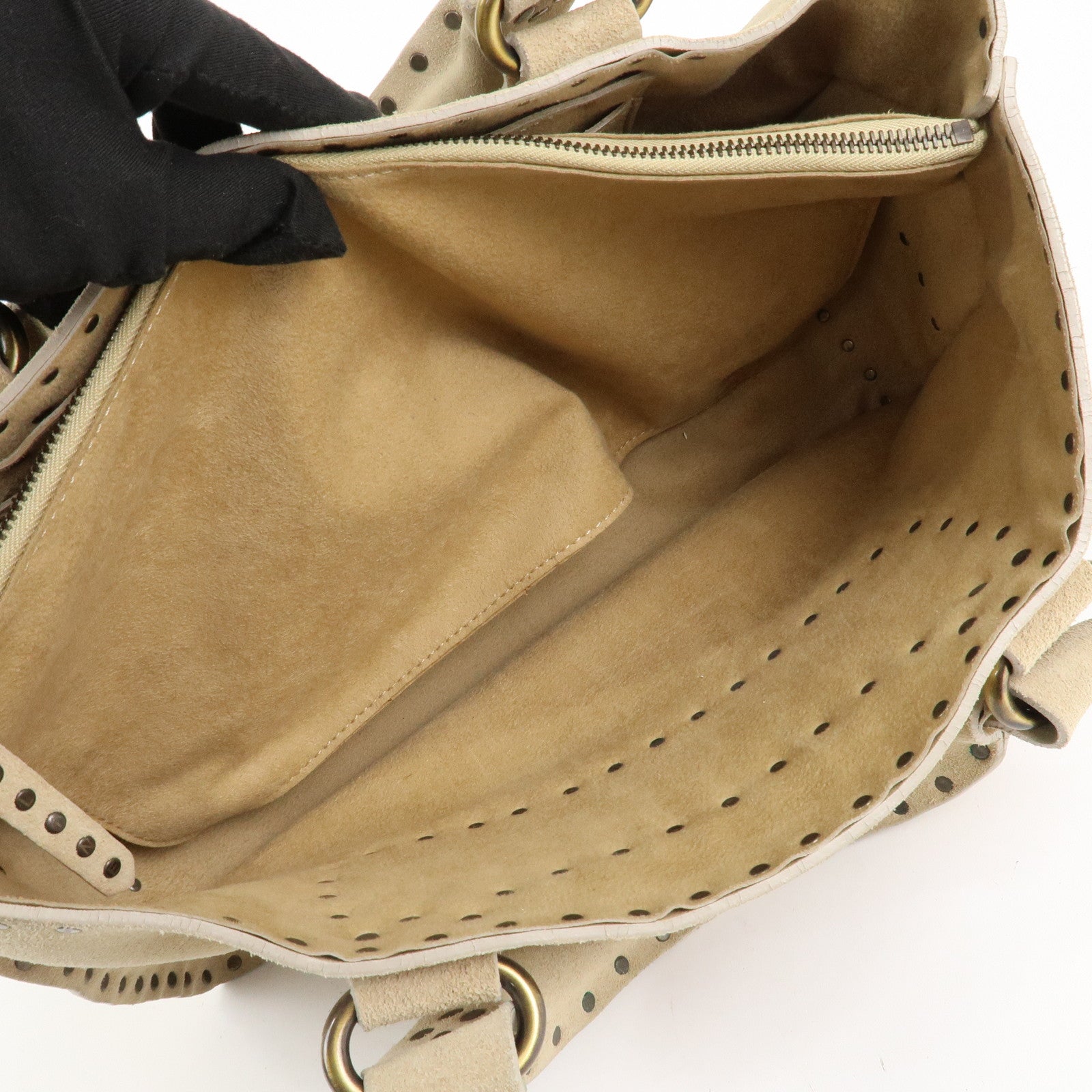 CELINE Suede Boogie Bag Hand Bag Tote Bag Ivory CE00/38 Used