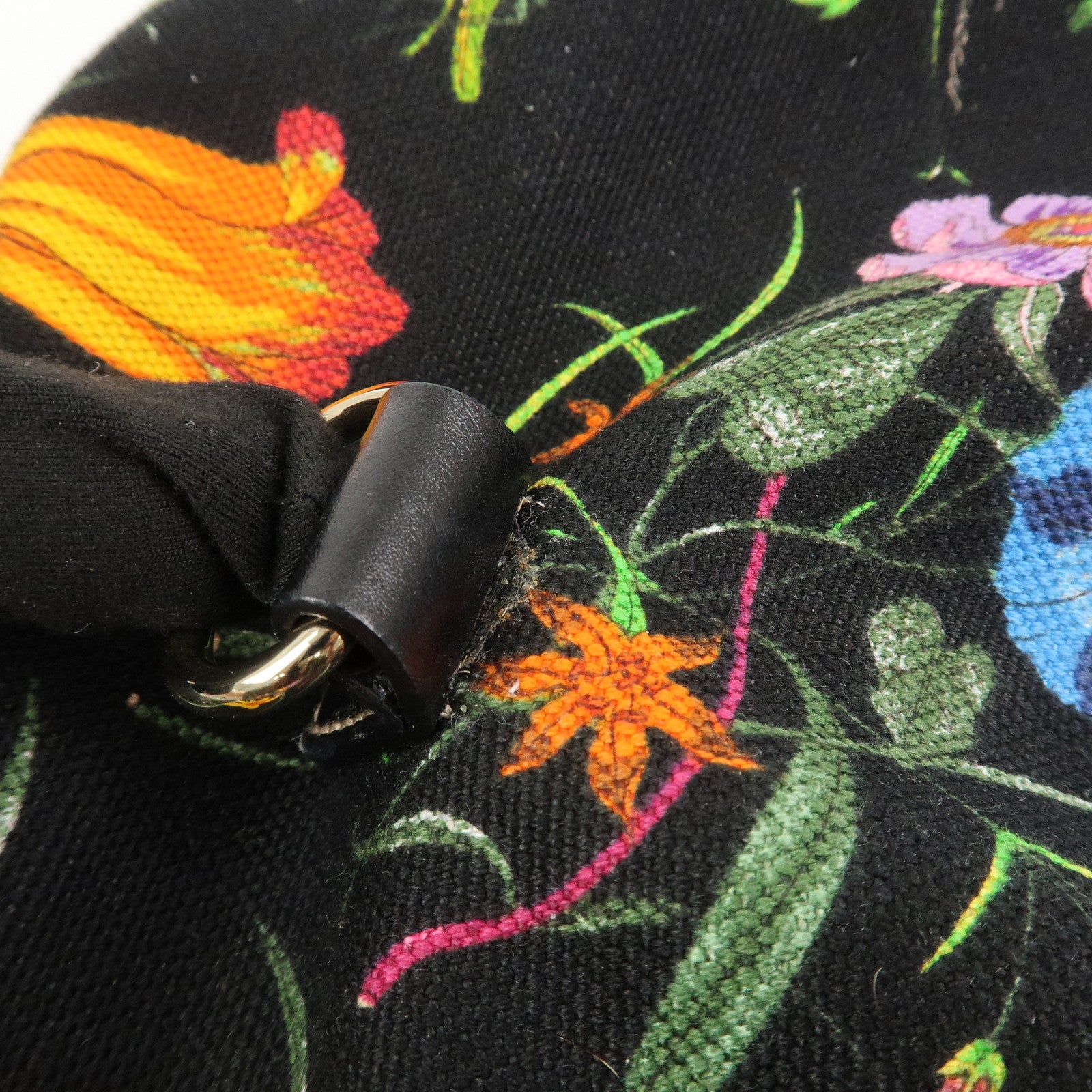 GUCCI Canvas Leather Shoulder Bag Flower Print Black 153029