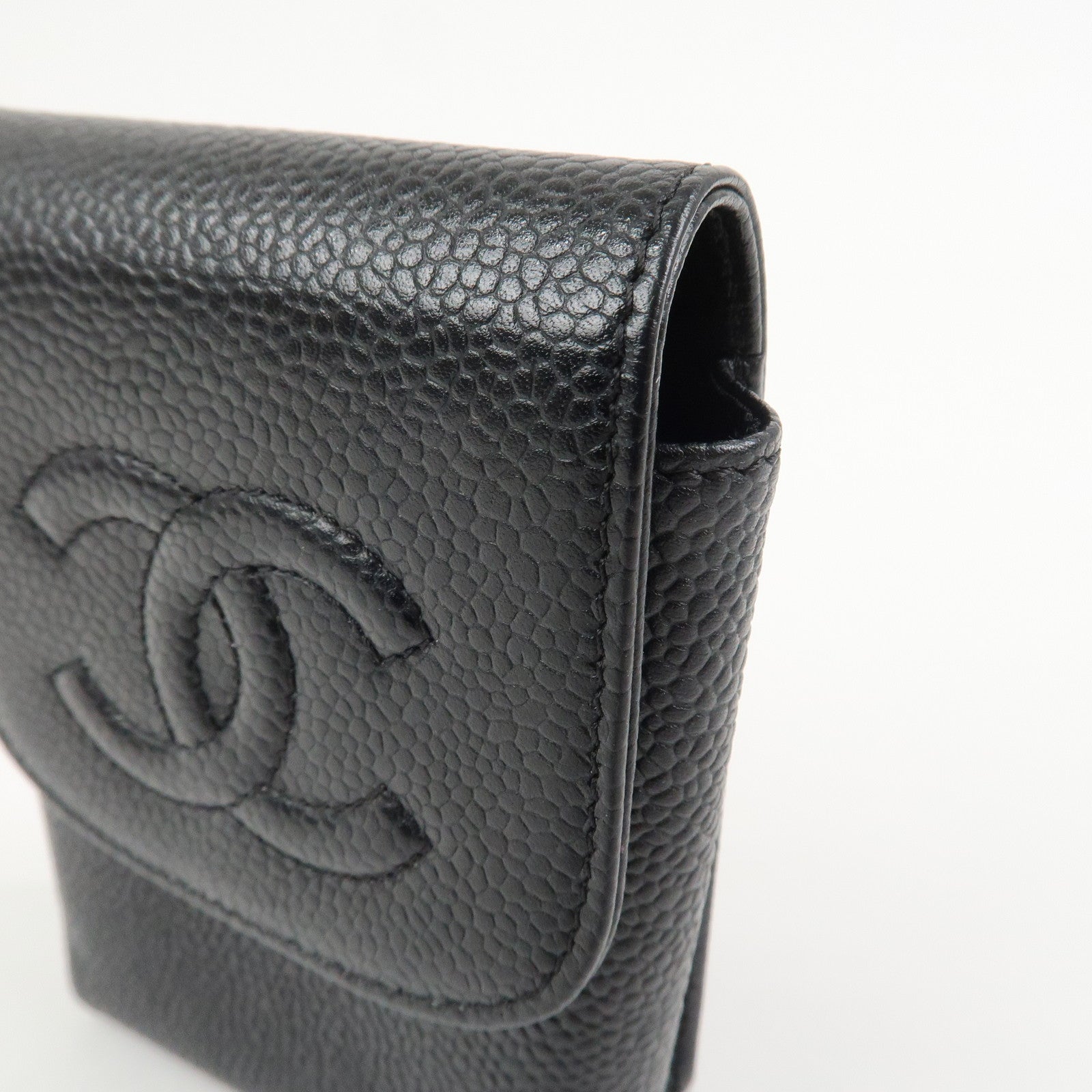 CHANEL COCO Mark Caviarskin Cigarette Case Black Noir A13511