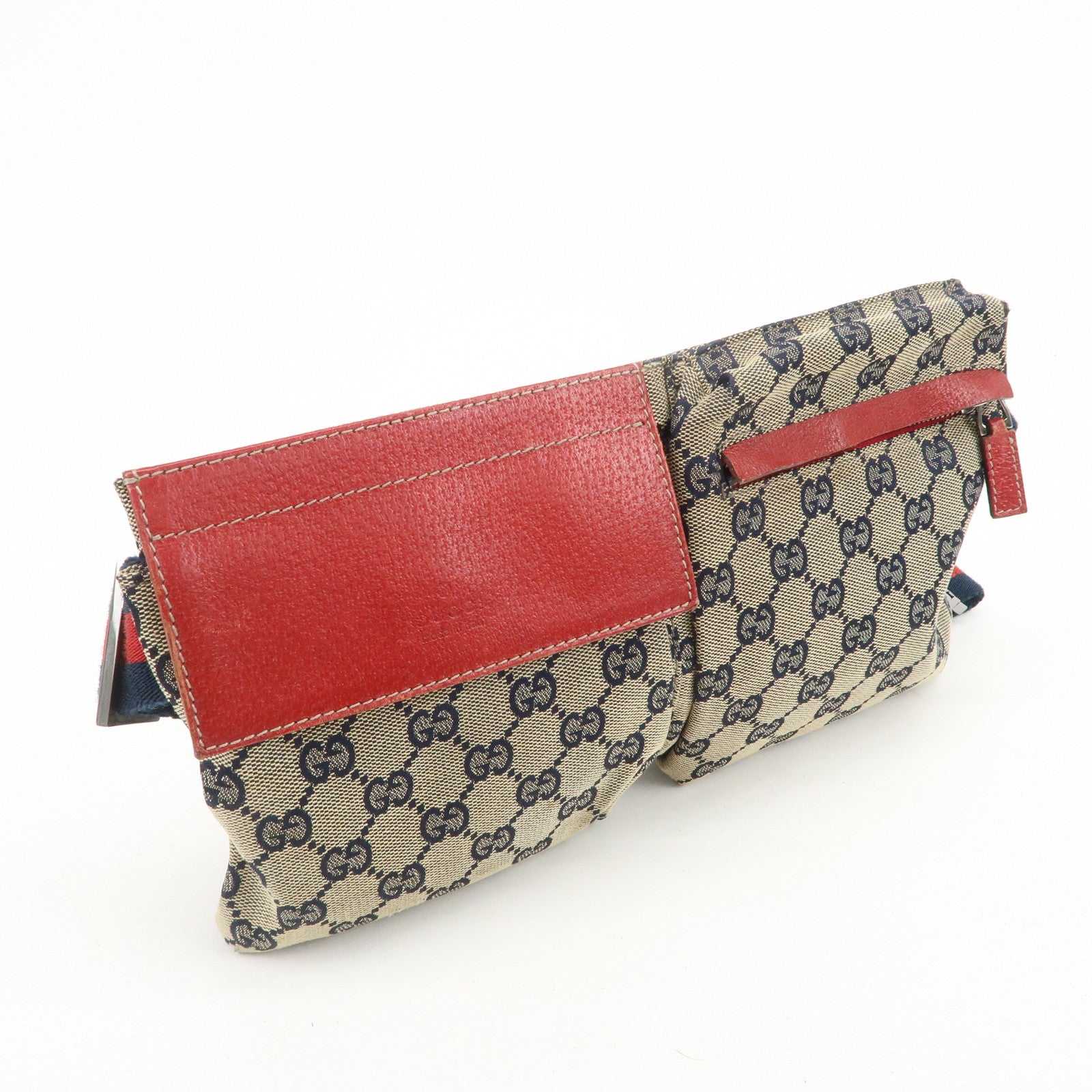 GUCCI Sherry GG Canvas Waist Bag Crossbody Bag Beige Red 28566