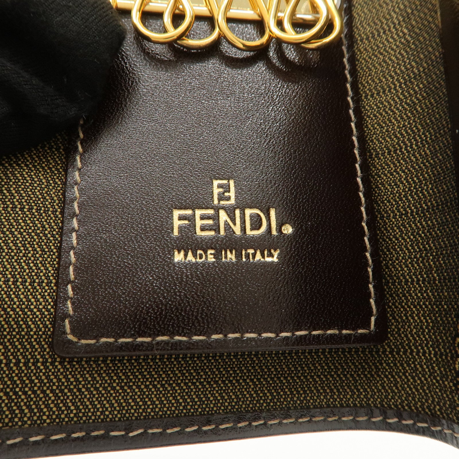 FENDI Zucca Canvas Leather 6 Ring Key Case Brown Black 10163