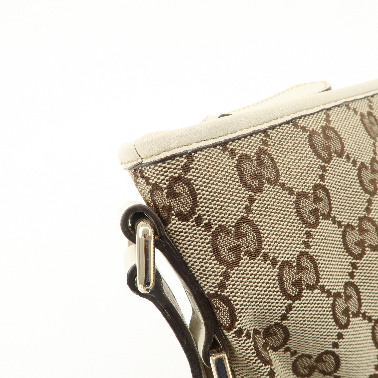 GUCCI Interlocking G GG Canvas Leather Shoulder Bag Beige 16998 Used