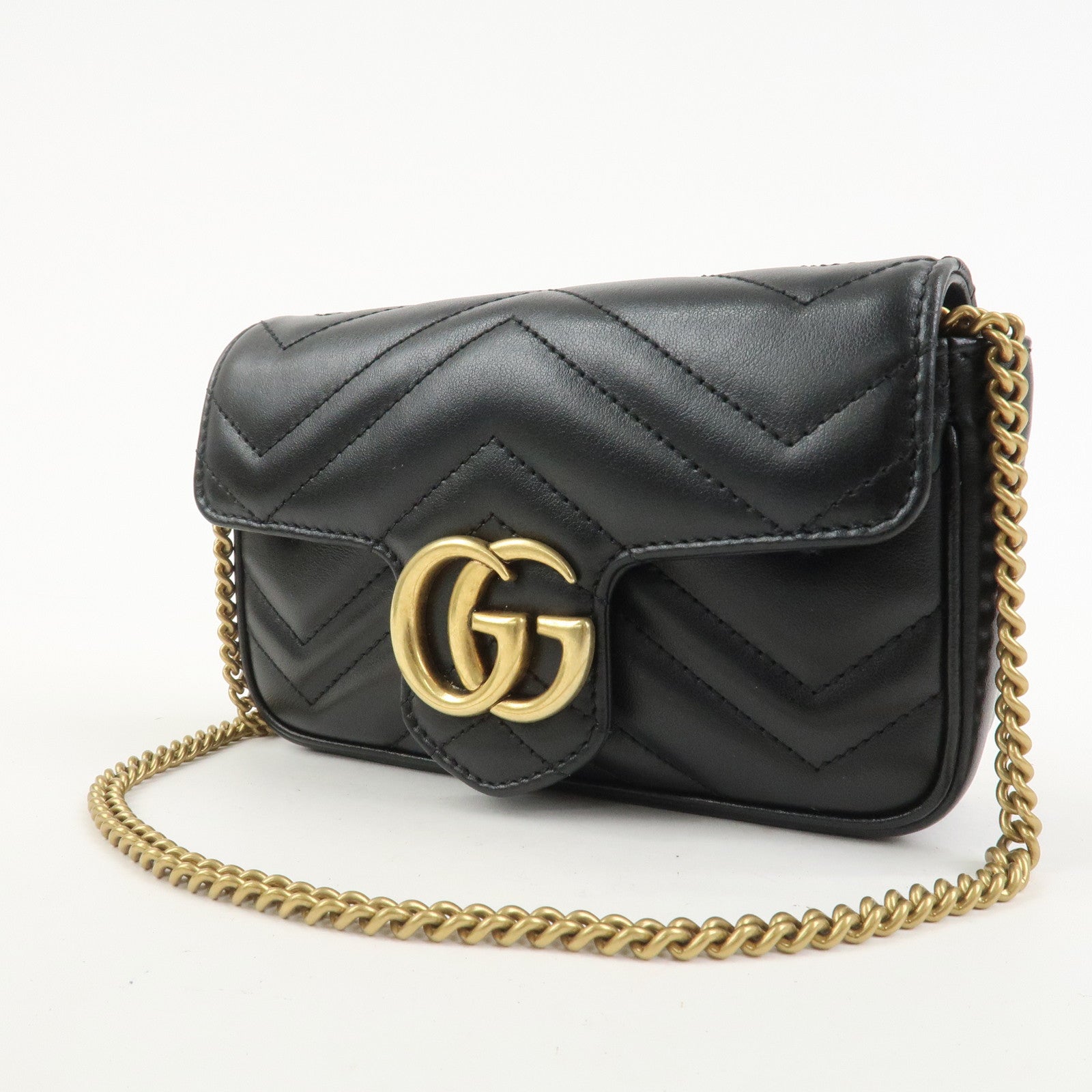 GUCCI GG Marmont Leather Chain Shoulder Bag Black 476433