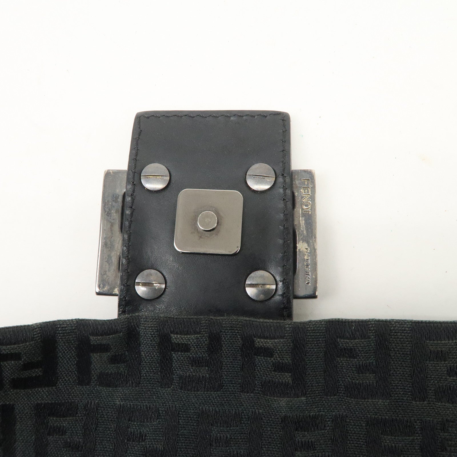 FENDI Mamma Baguette Zucchino Leather Canvas Shoulder Bag Black 8BR001 Used