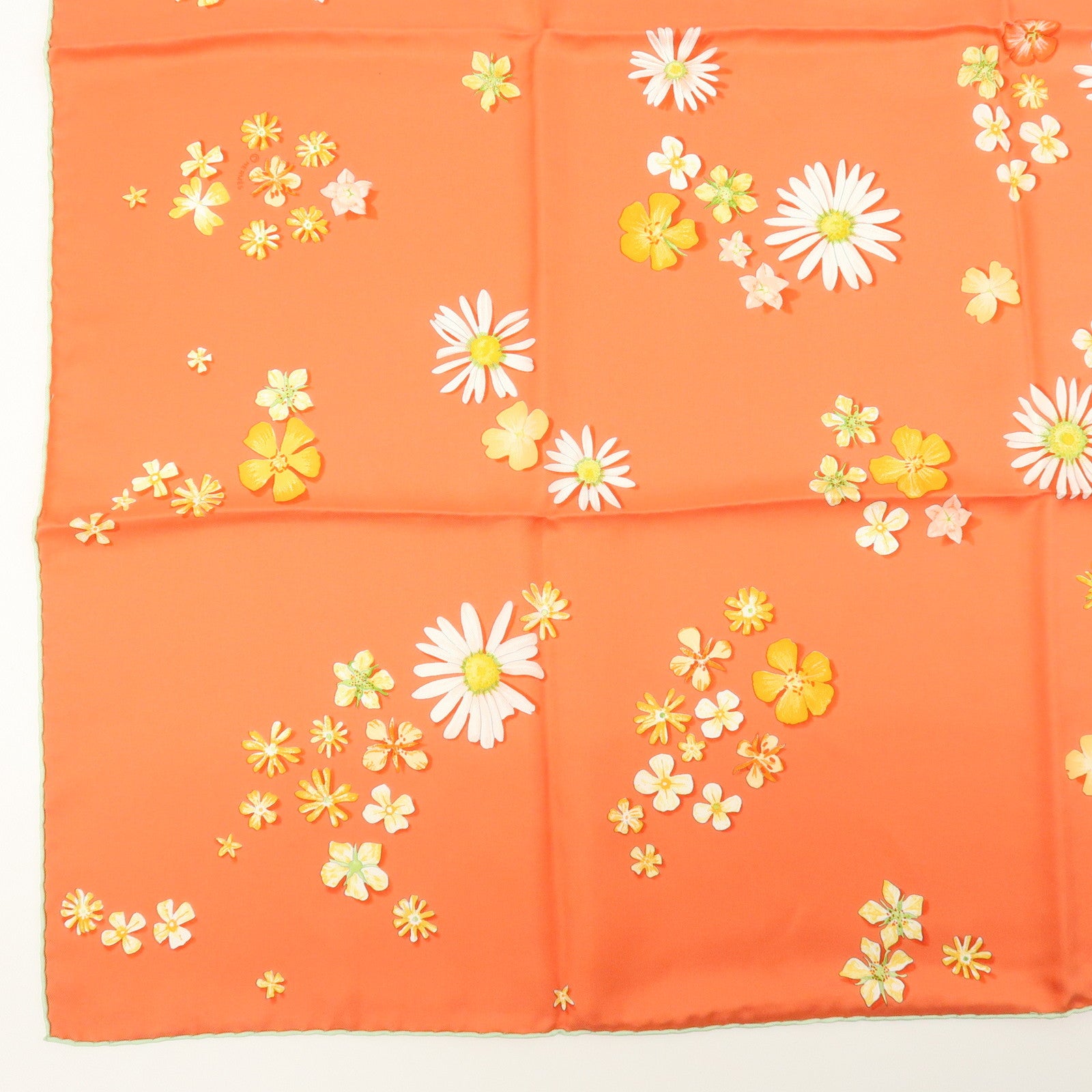 HERMES Carre 90 Silk 100% FLOWER POWER Scarf Orange