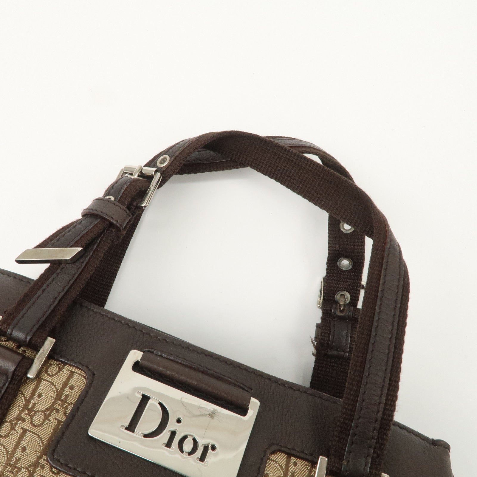 Christian Dior Trotter Leather Canvas Hand Bag Brown Used