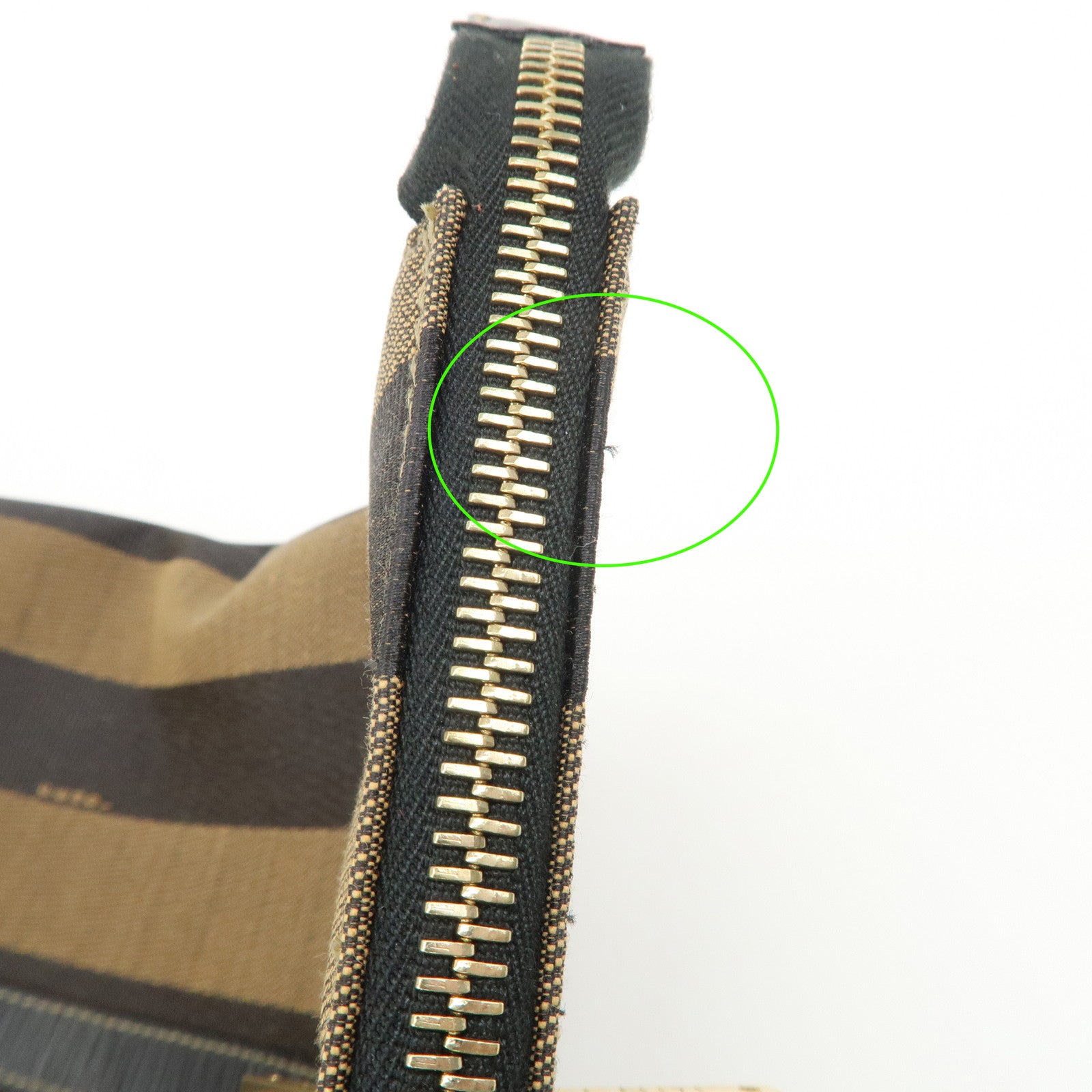 FENDI Pequin Canvas Leather Hand Bag Tote Bag Black Brown