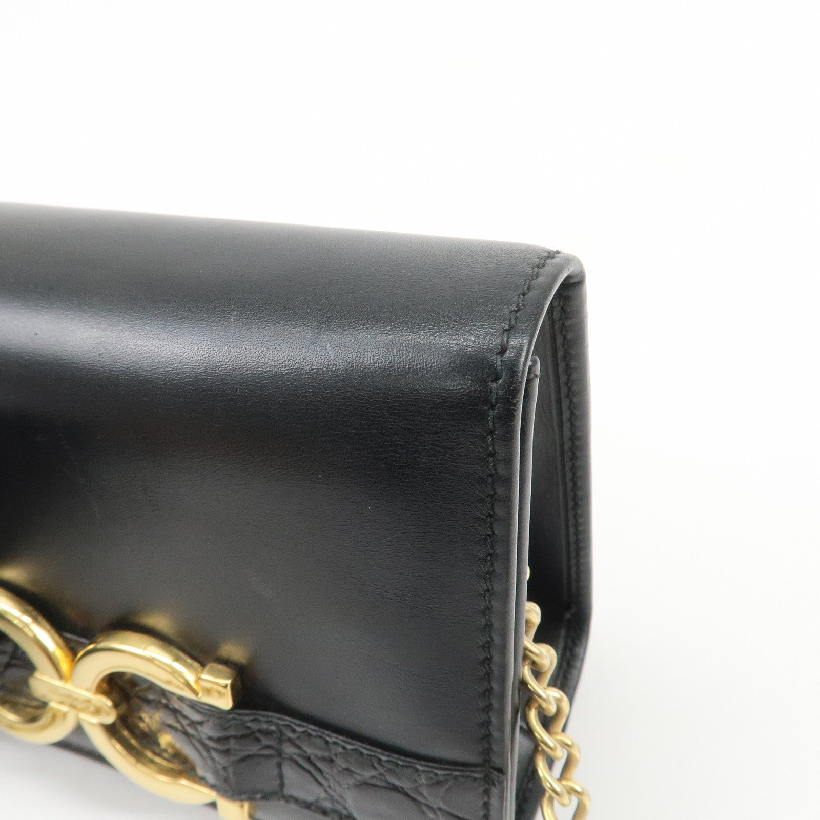 Ferragamo Gancini Embossed Leather Chain Shoulder Bag Black
