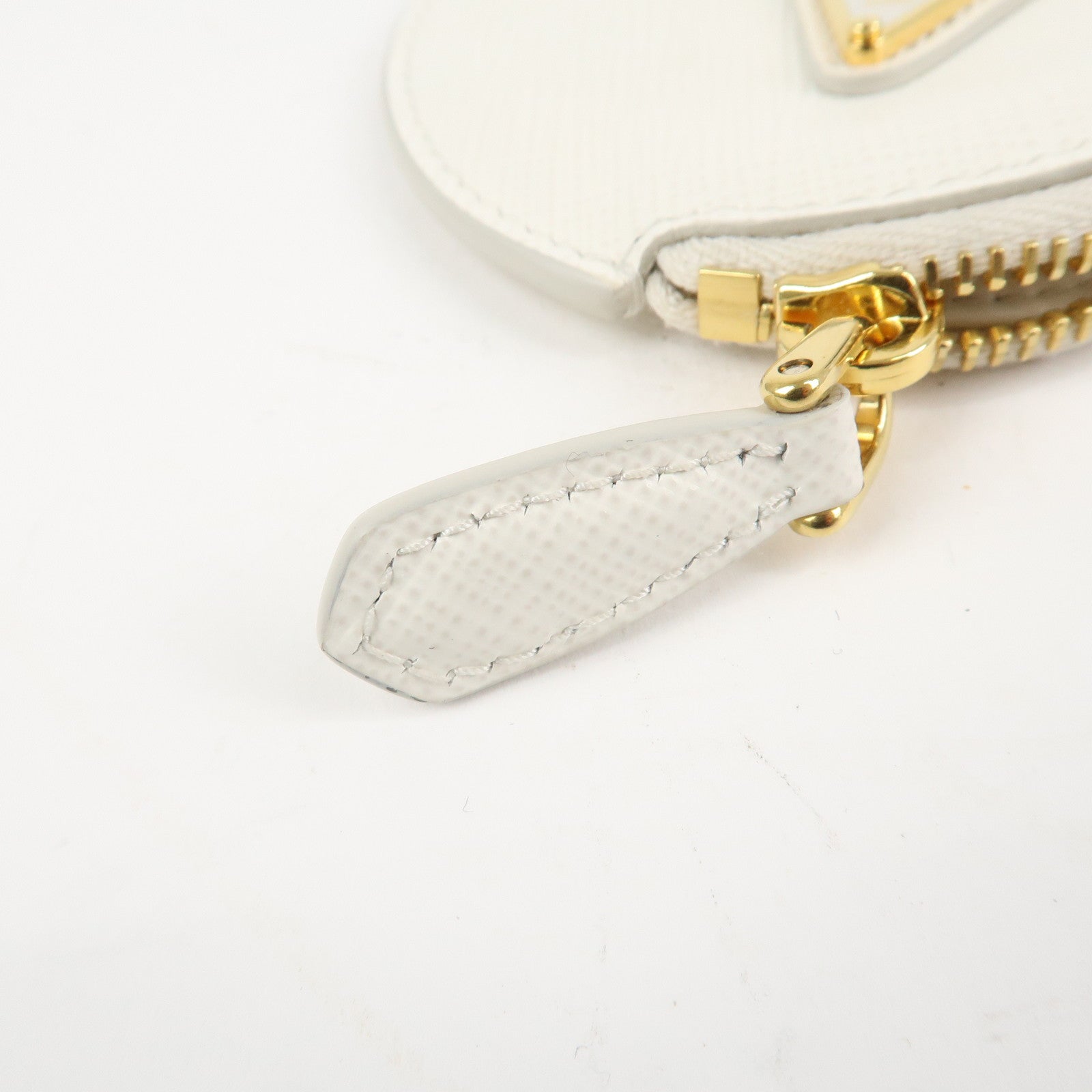 PRADA Triangle Logo Saffiano Leather Coin Case White 1MM006 Used