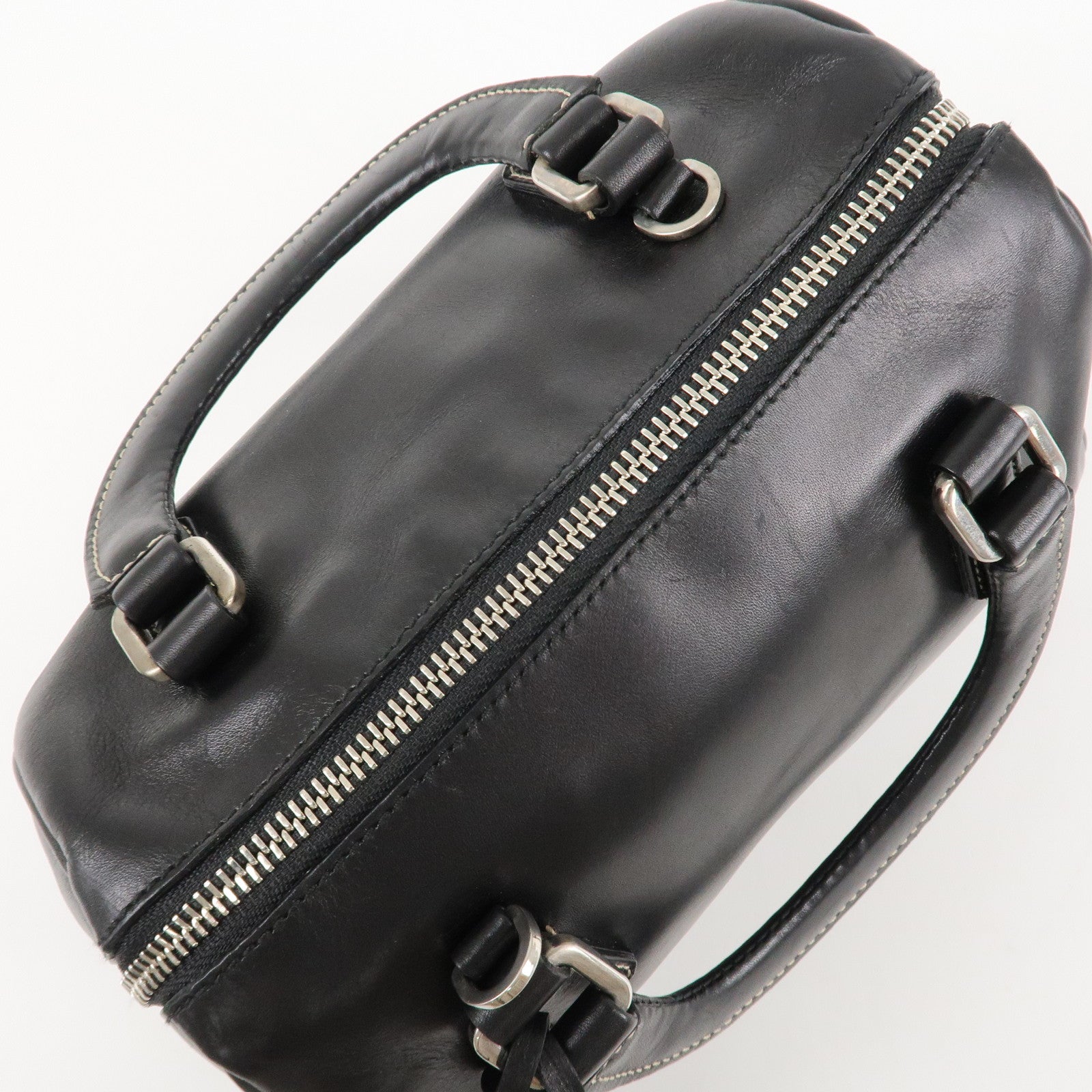 PRADA Leather Mini Boston Bag Hand Bag Black Used