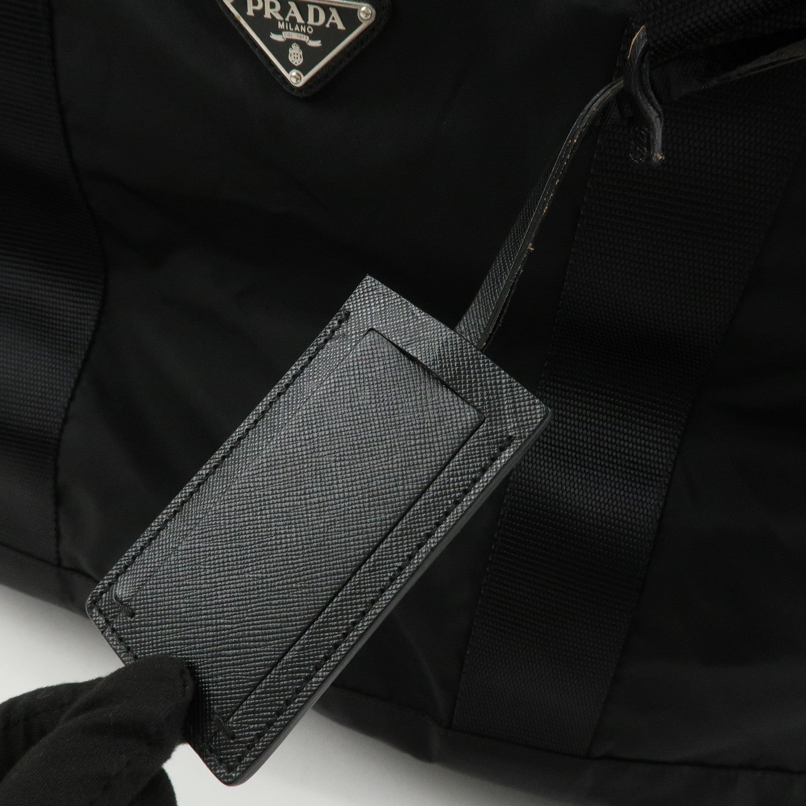 PRADA Triangle Logo Nylon Saffiano Leather Boston Bag Hand Bag