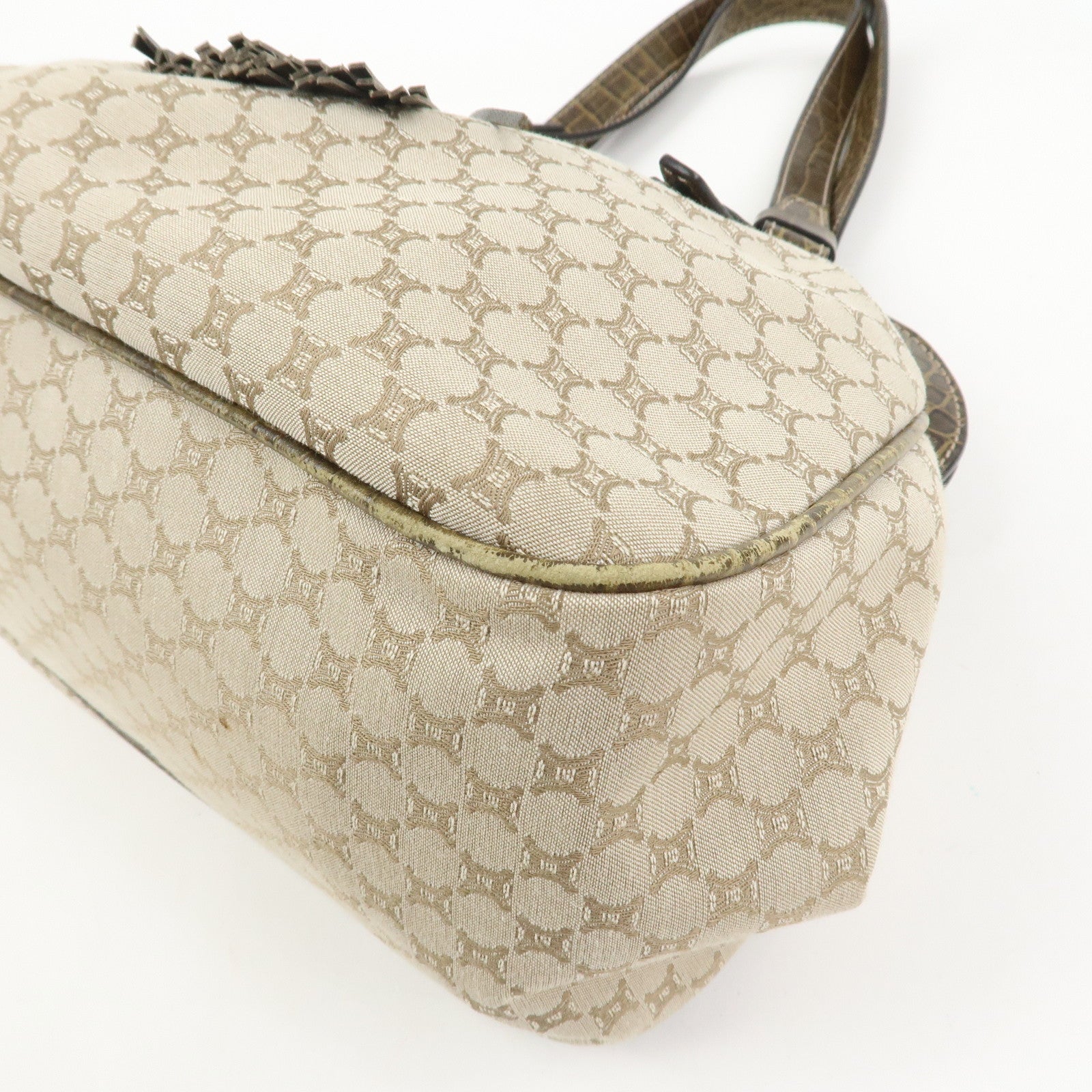 CELINE Macadam Canvas Leather Shoulder Bag Hand Bag Beige