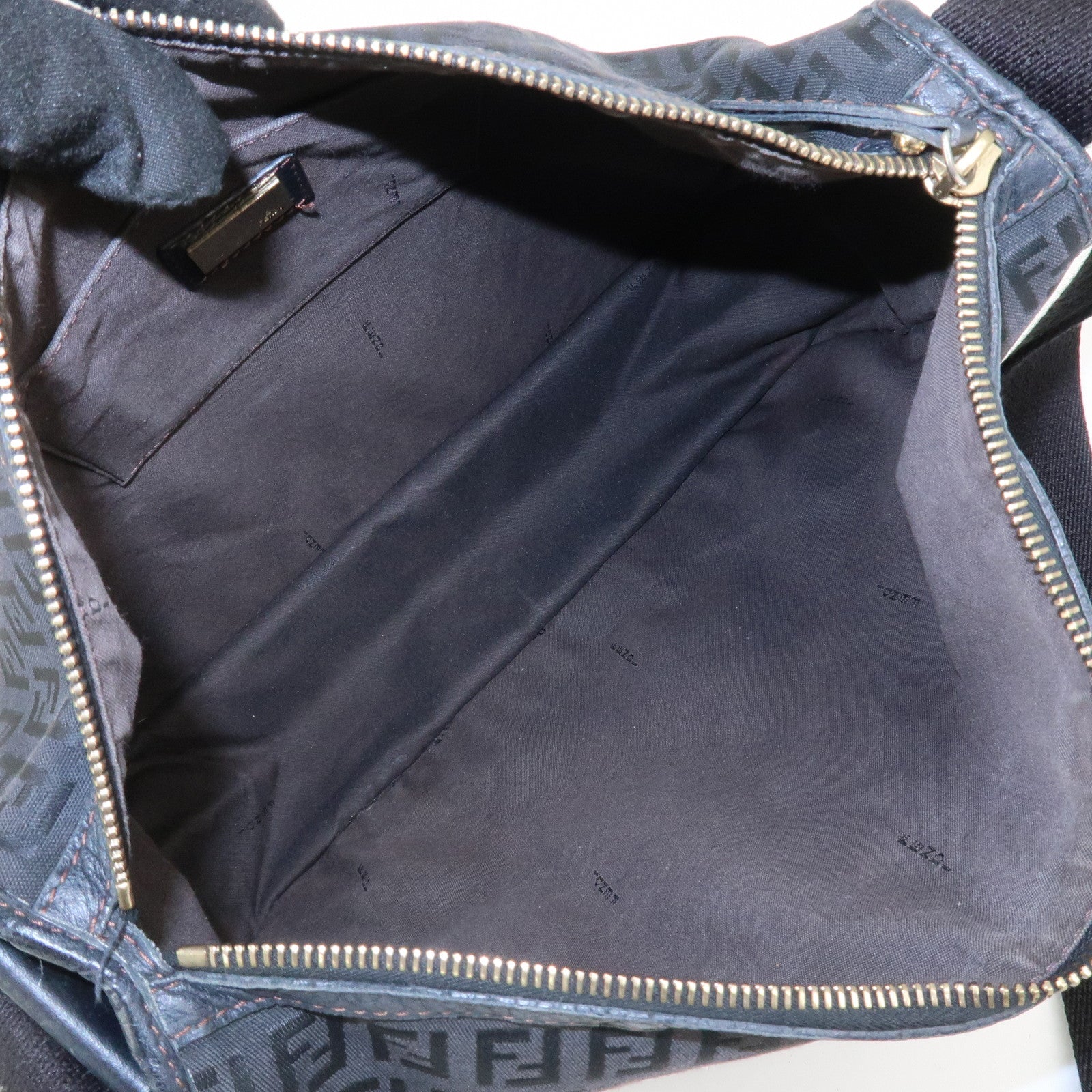 FENDI Zucchino Canvas Leather Shoulder Crossbody Bag Black 8BT090