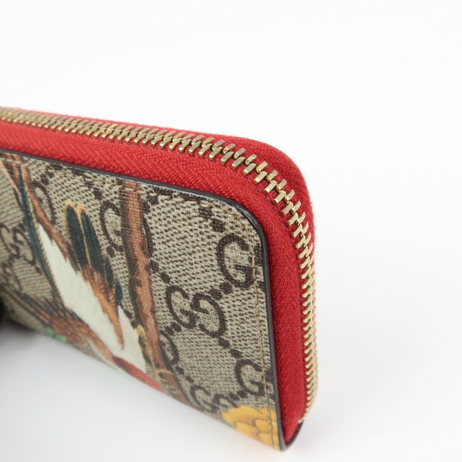 GUCCI Tian GG Supreme Leather Zippy Around Card Case Beige 424897