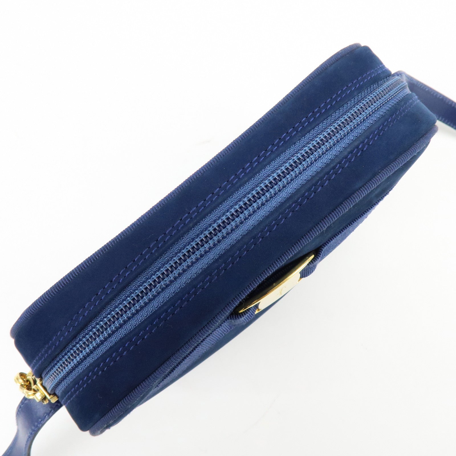 Ferragamo Vara Suede Shoulder Bag Crossbody Bag Camera Bag Navy