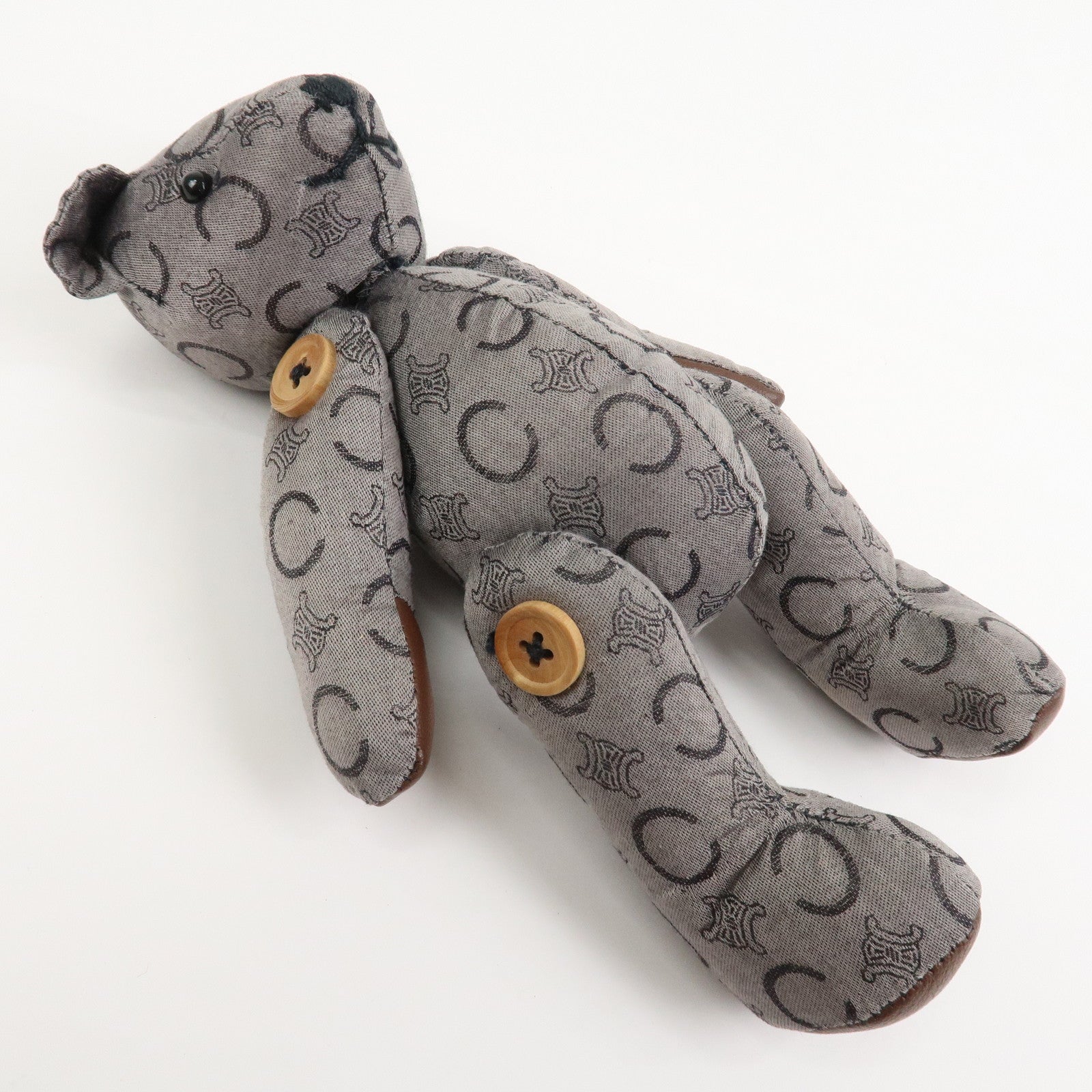 CELINE C Macadam Logo Canvas Leather Teddy Bear Stuffed Animal Gray
