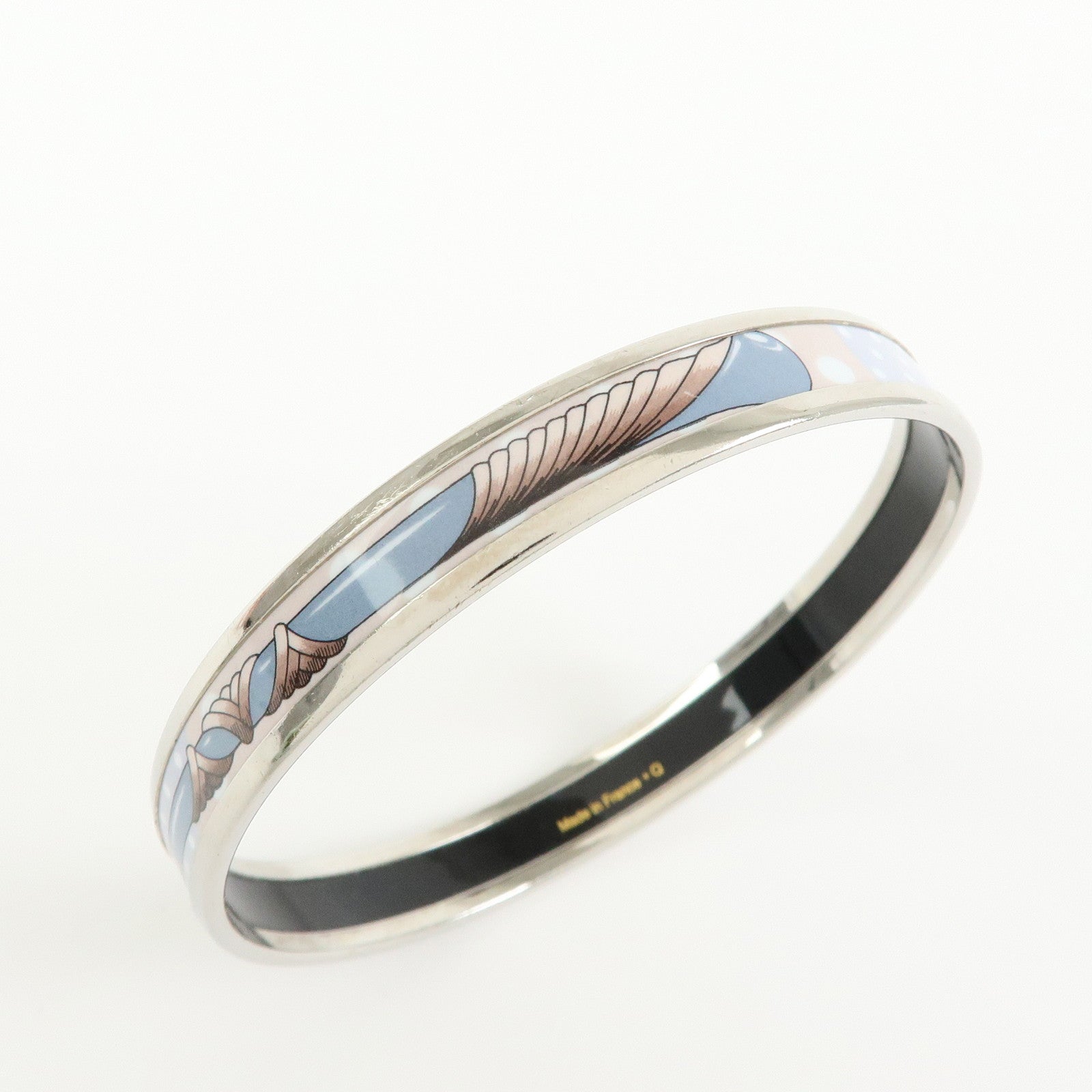 HERMES Email PM Plated Bangle Bracelet Silver Light Blue