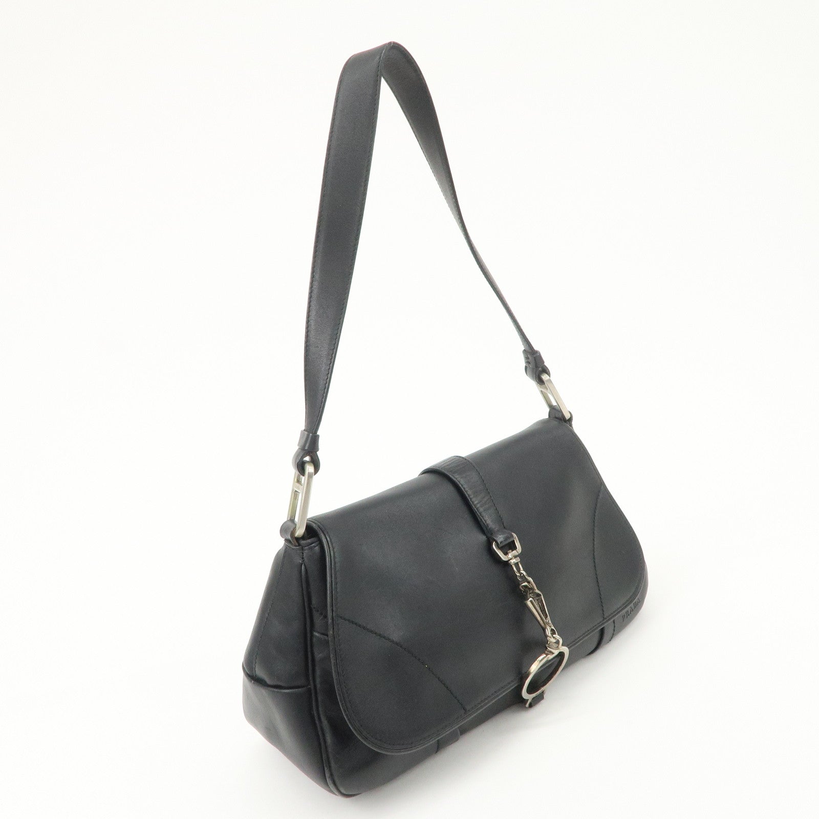PRADA Leather Shoulder Bag Hand Bag Black