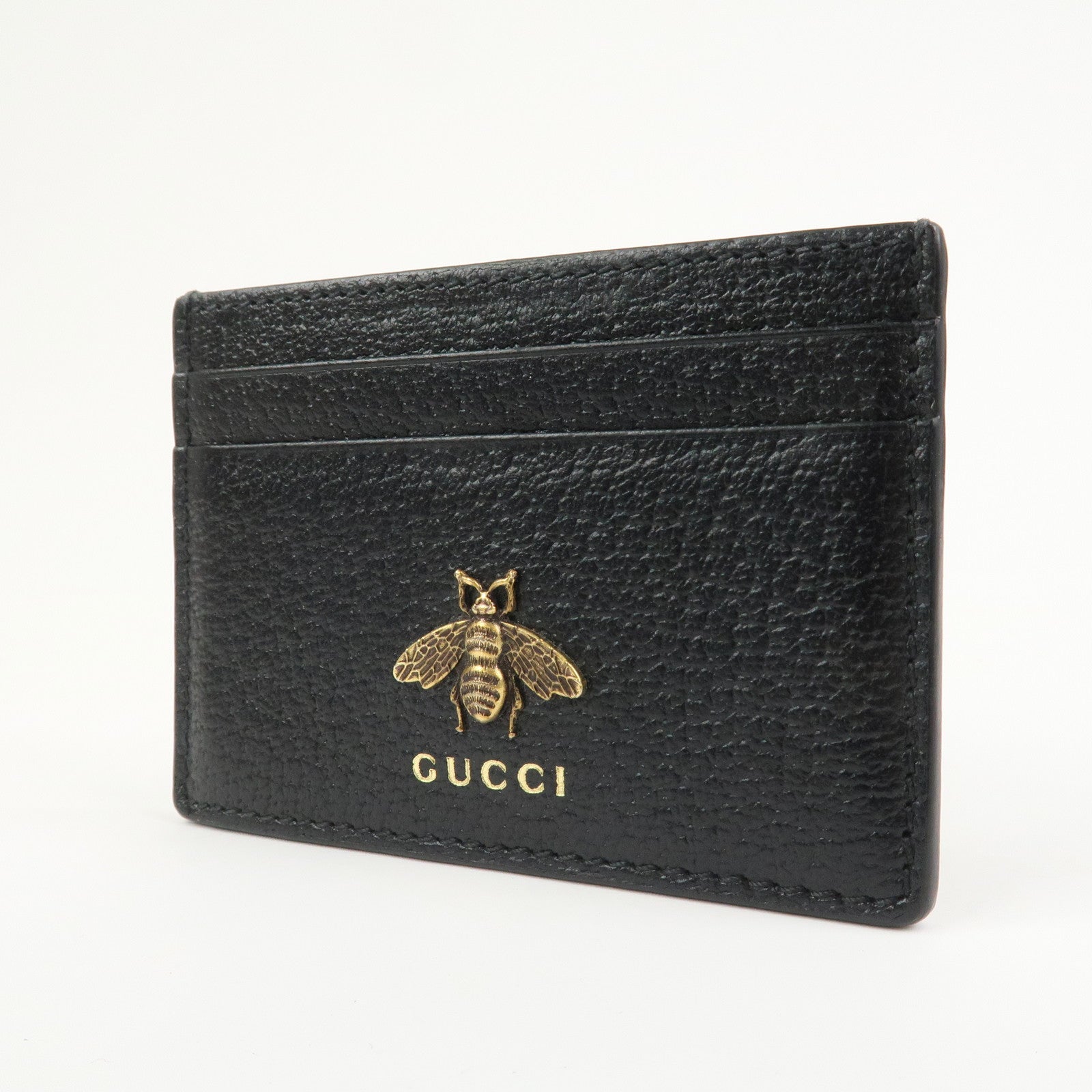 GUCCI Animalier Leather Card Case Card Holder Black 523685