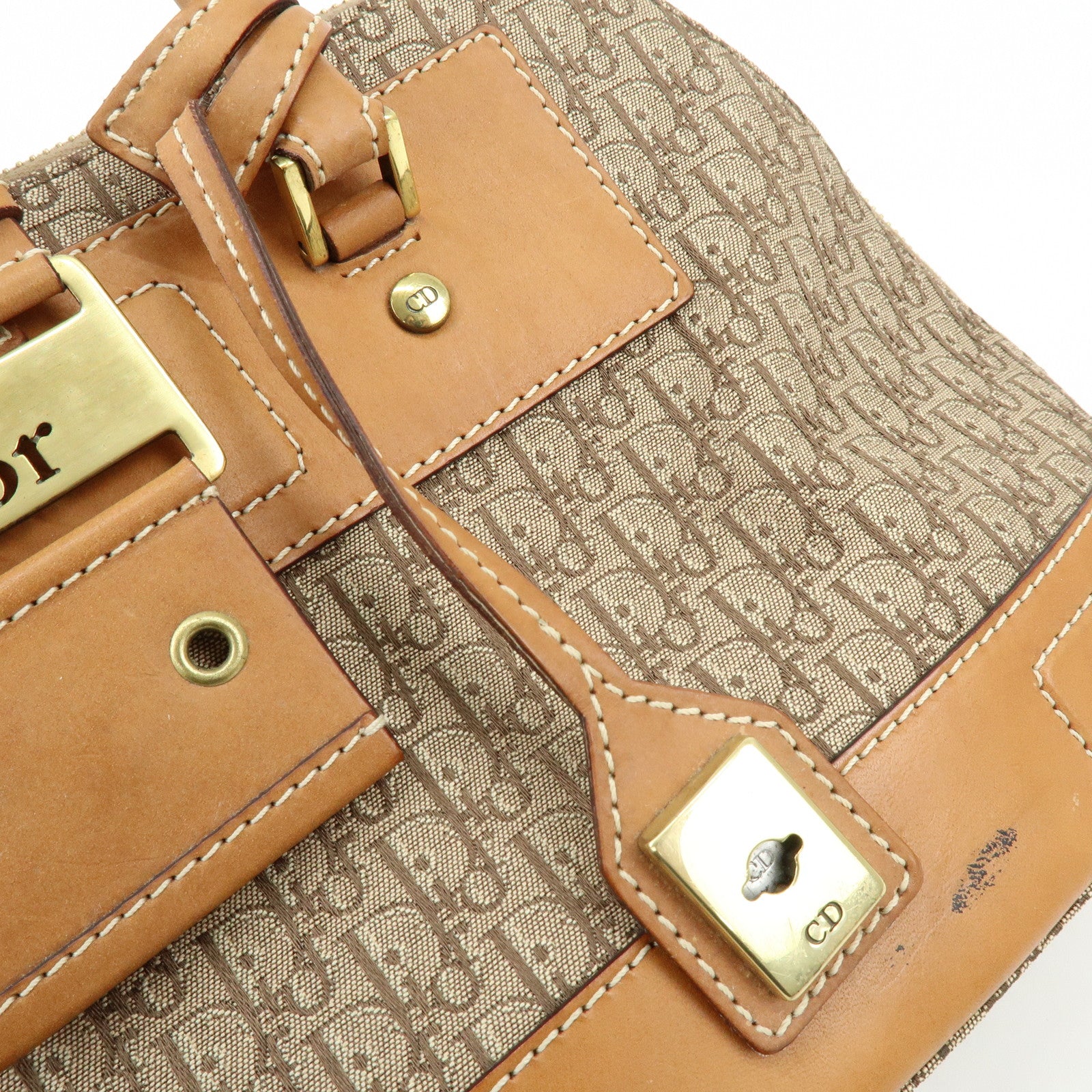 Christian Dior Trotter Street Chic Jacquard Canvas Leather Hand Bag