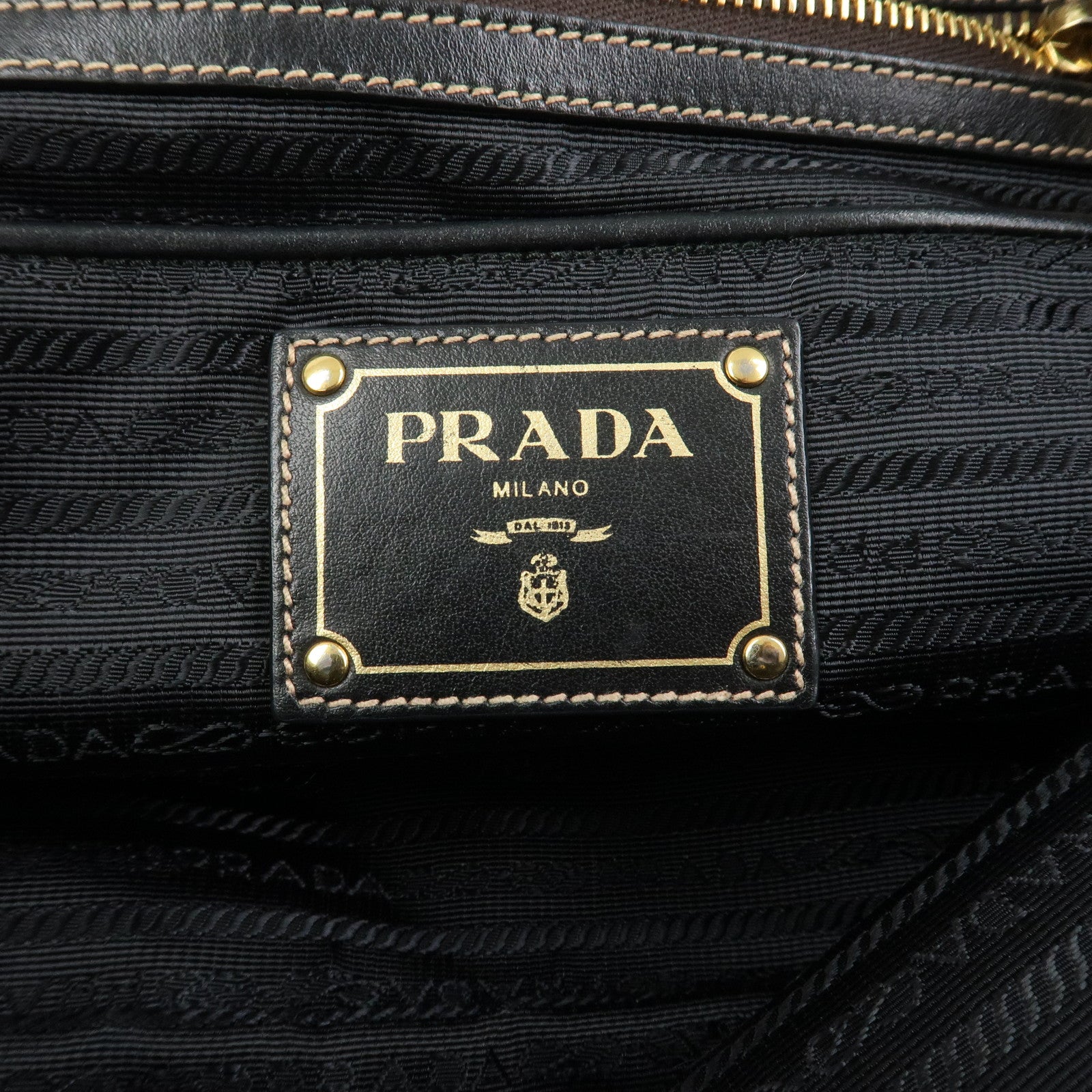 PRADA Jacquard Leather 2Way Bag Tote Bag Hand Bag Brown BN1841