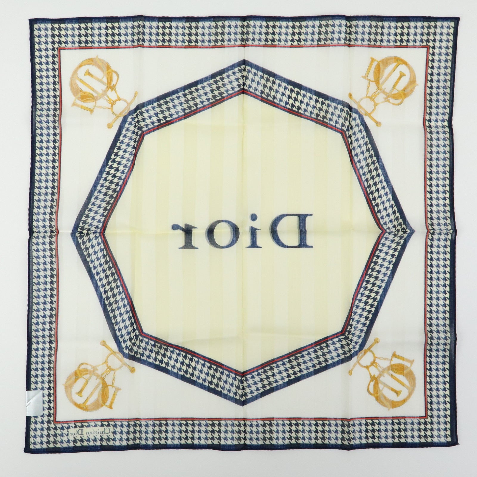 Christian Dior Set of 3 Cotton 100% Handkerchief Blue Yellow Navy