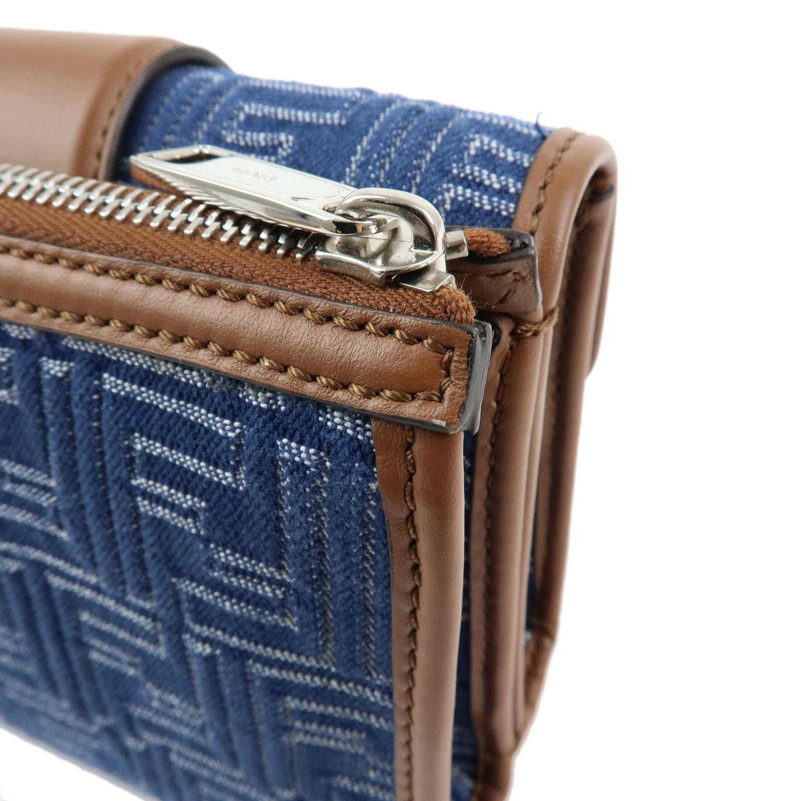 FENDI Zucca Canvas Leather Shoulder Bag Double Bucket Blue 7VA649
