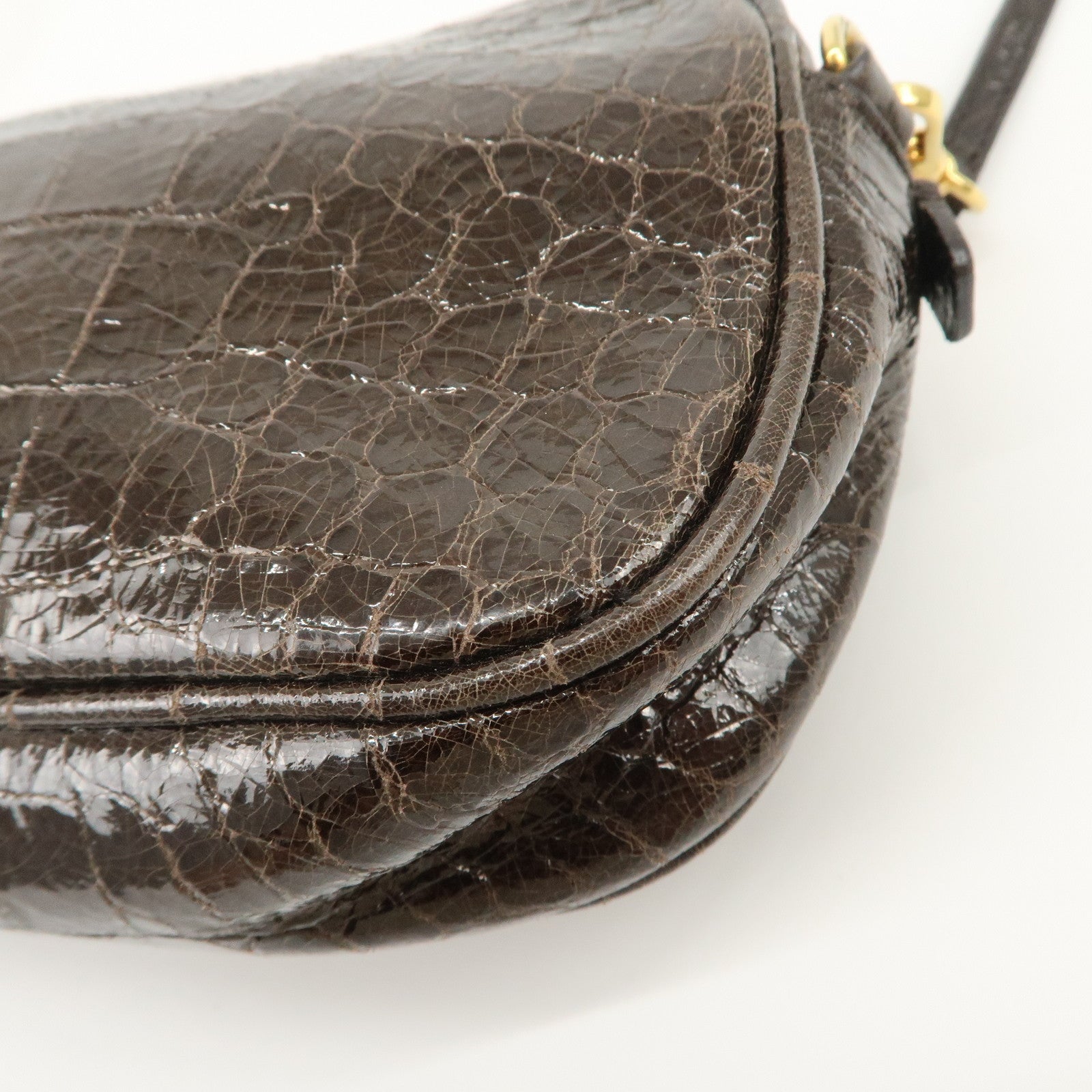 MIU MIU Embossed Leather Shoulder Crossbody Bag Dark Brown 5N1477
