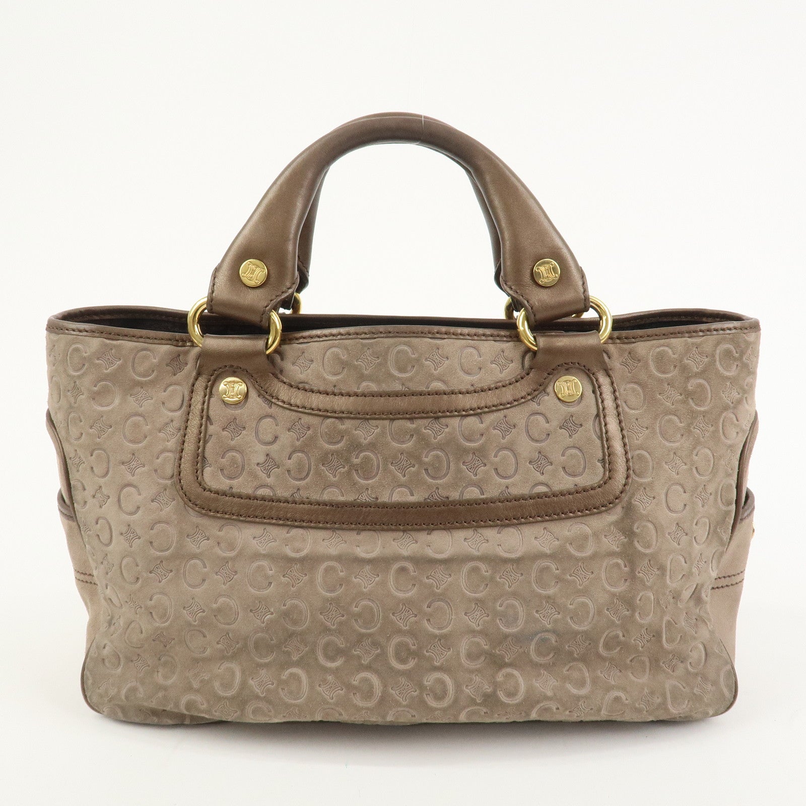 CELINE C Macadam Suede Leather Boogie Bag Hand Bag Beige Brown