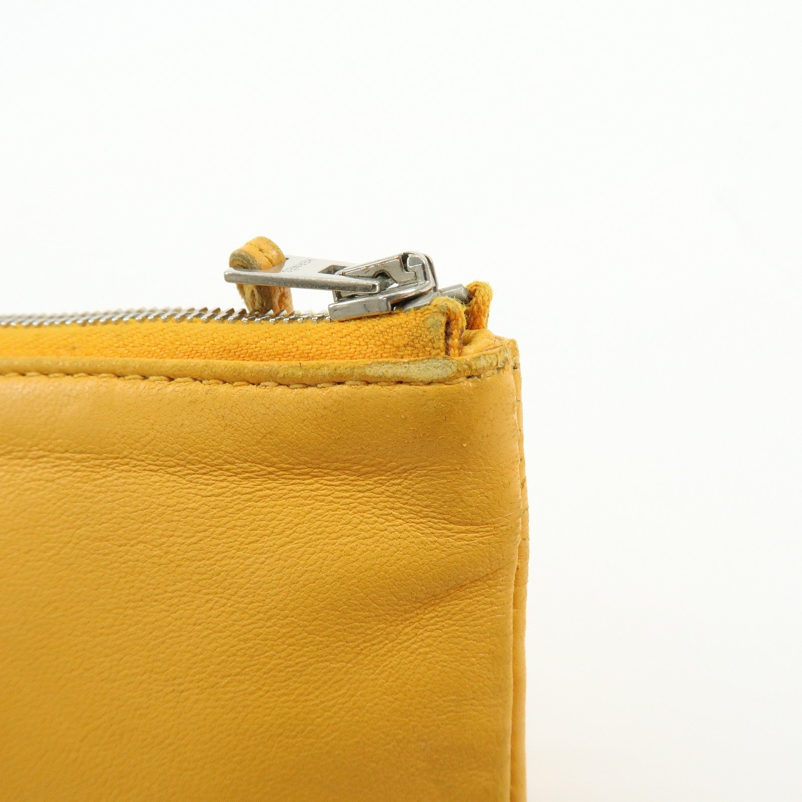 HERMES Leather Cosmetic Pouch Jewelry Pouch ☐P Stamped Yellow