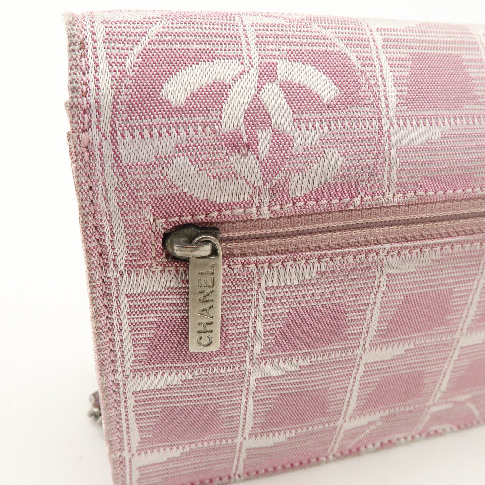 CHANEL New Travel Line Nylon Jacquard Chain Wallet Shoulder Bag 6535288 Used