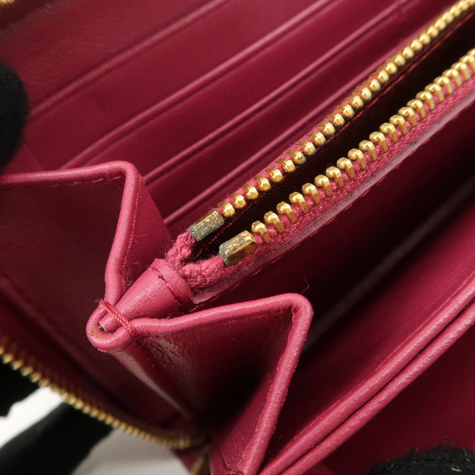 PRADA Nylon Saffiano Leather Round Zippy Long Wallet Pink 1M0506 Used