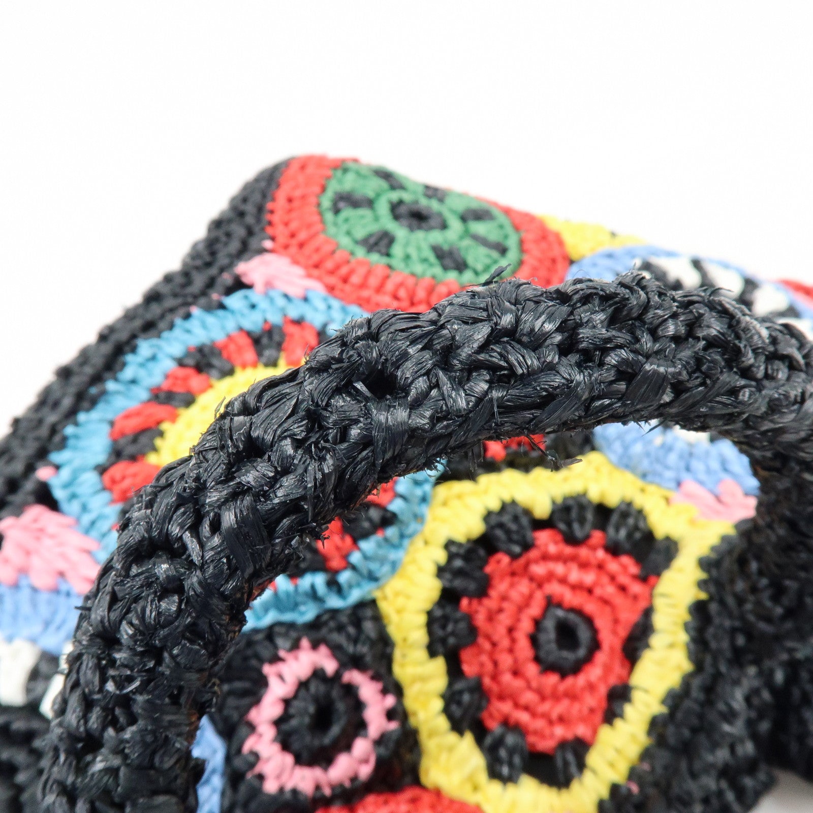 PRADA Triangle Logo Raffia 2Way Hand Bag Black Multicolor 1BG889