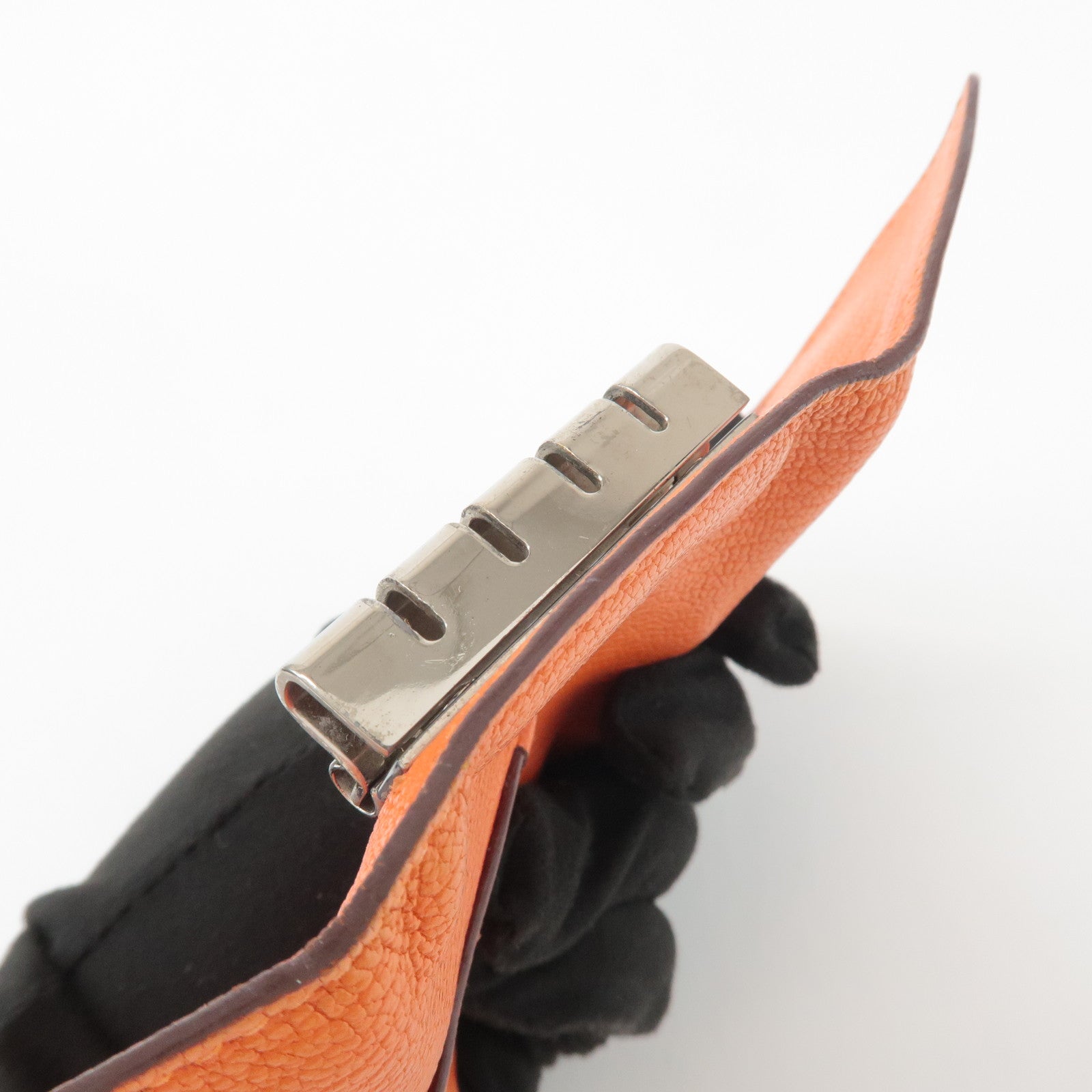 HERMES Shable Bean Leather 4 Rings Key Case I Stamped Orange