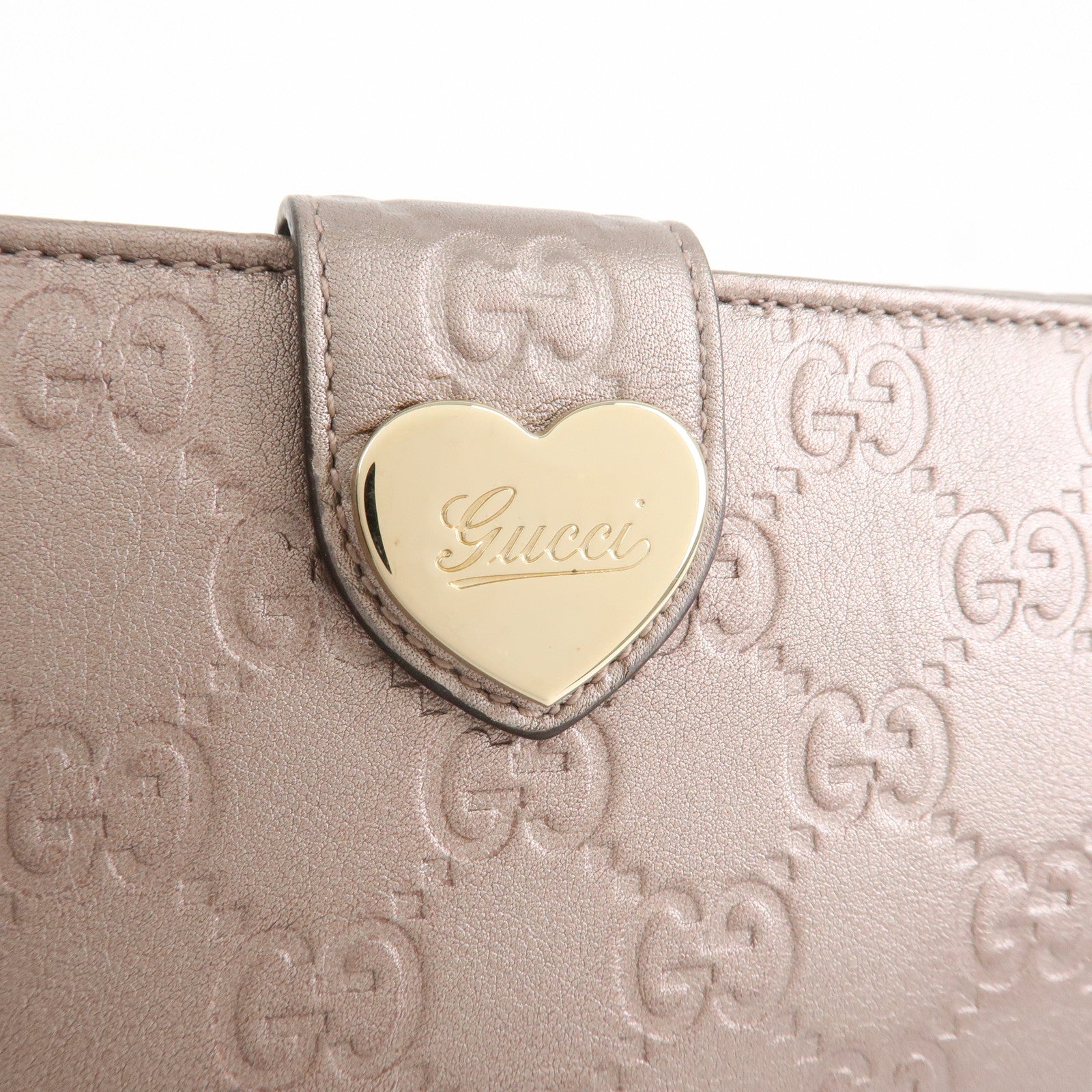 GUCCI Guccissima Leather Heart W Hook Bi-fold Wallet Pink 203550 Used