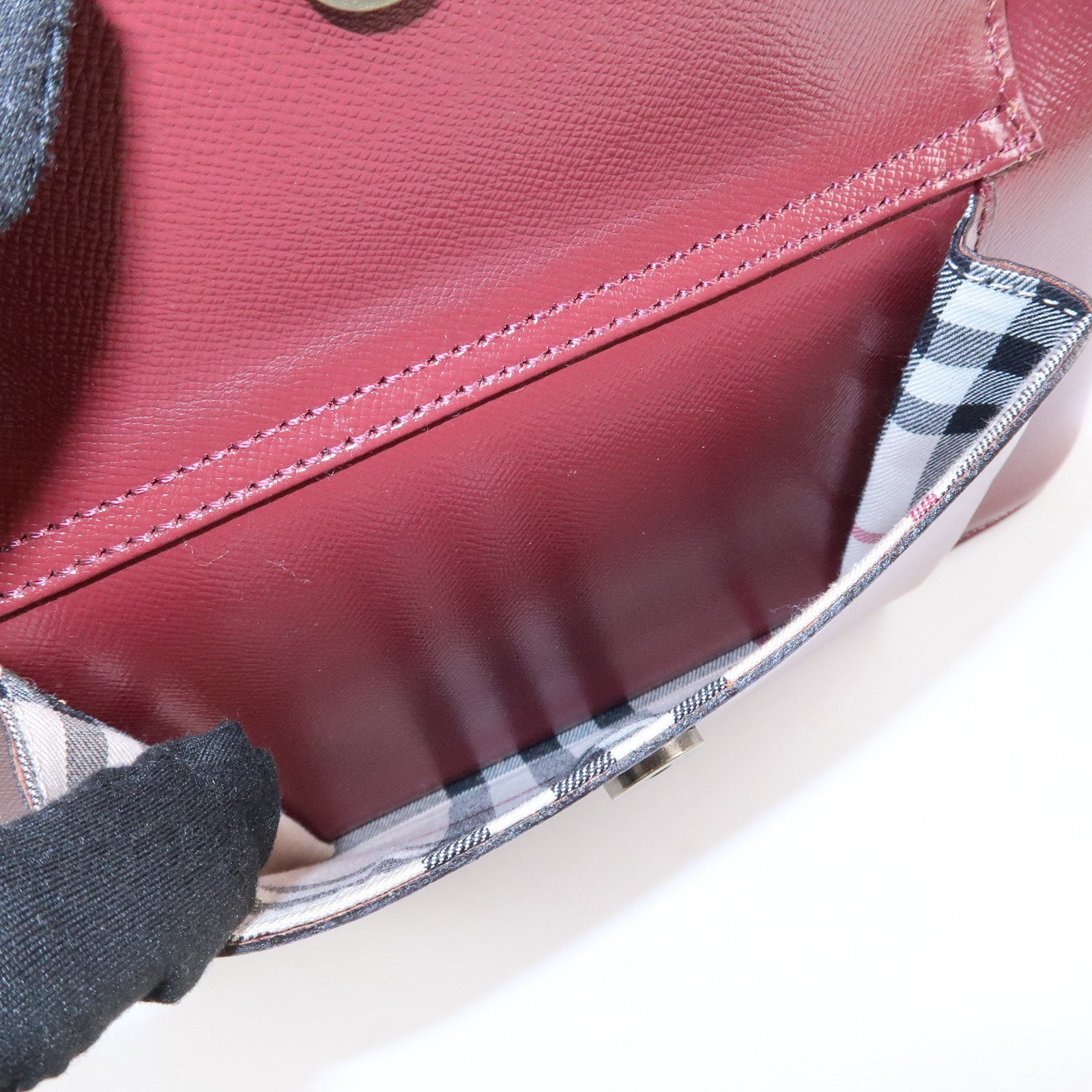 BURBERRY Logo Leather Shoulder Bag Hand Bag Bordeaux Gold Hardware Used