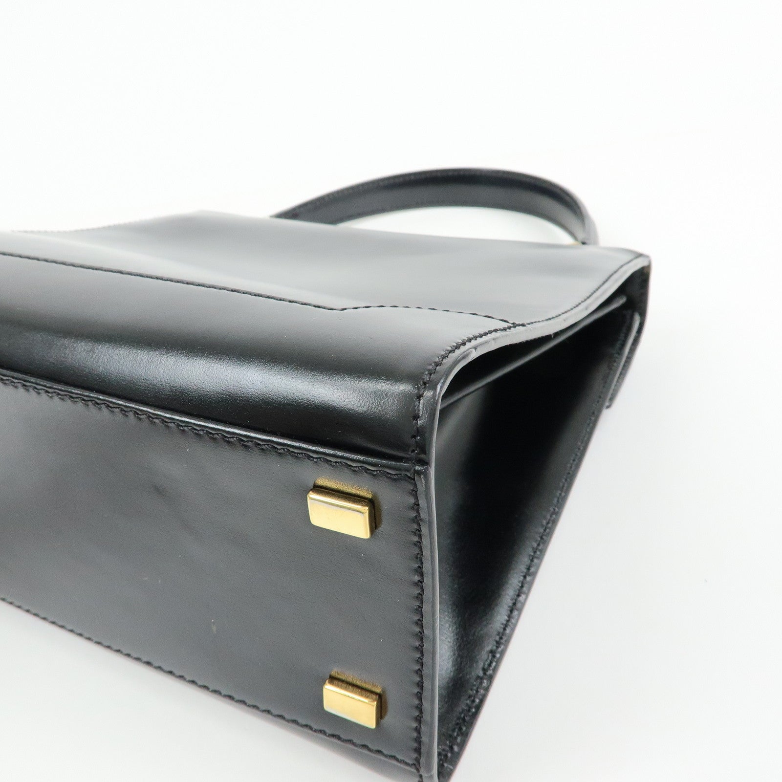 CELINE Leather Hand Bag Top-handle Bag Black Gold Chain